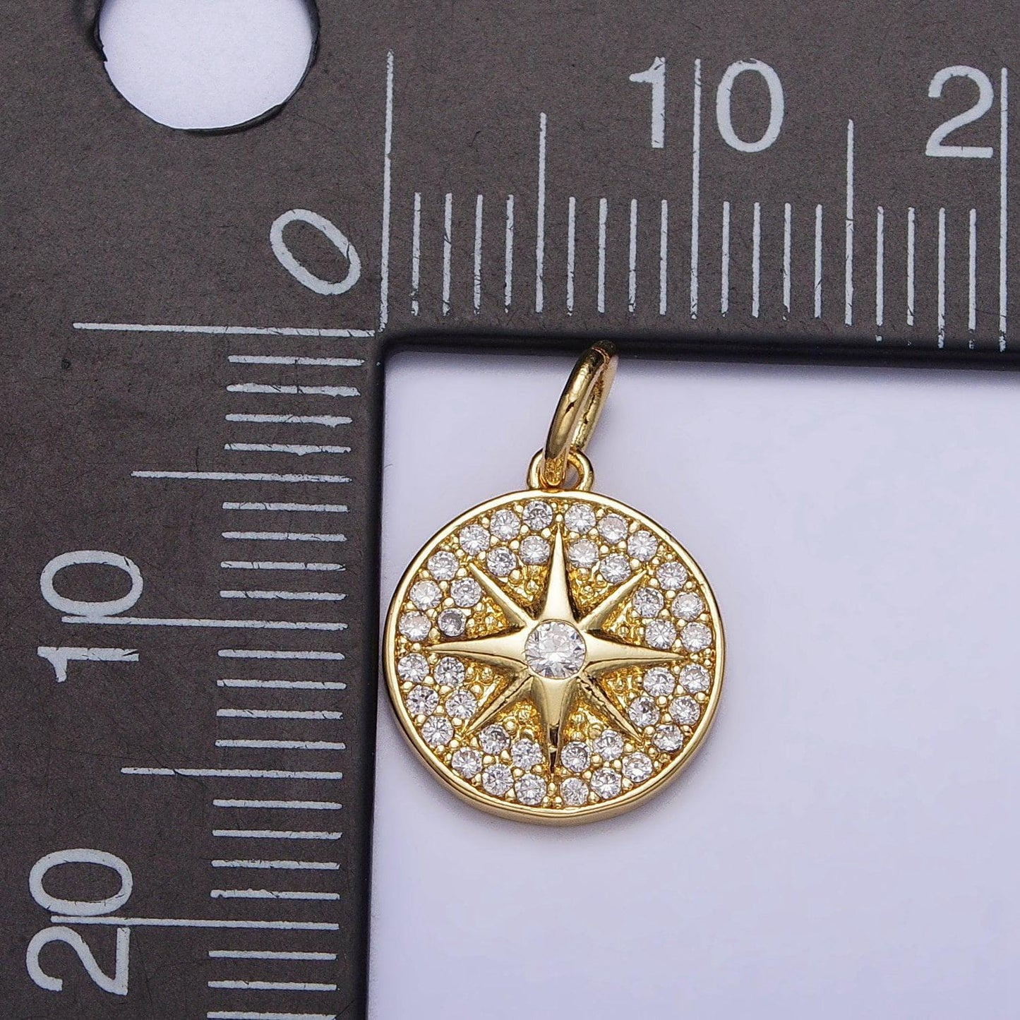 18k gold filled north star round micro pave cz charm in gold & silver | ac1003 ac1004