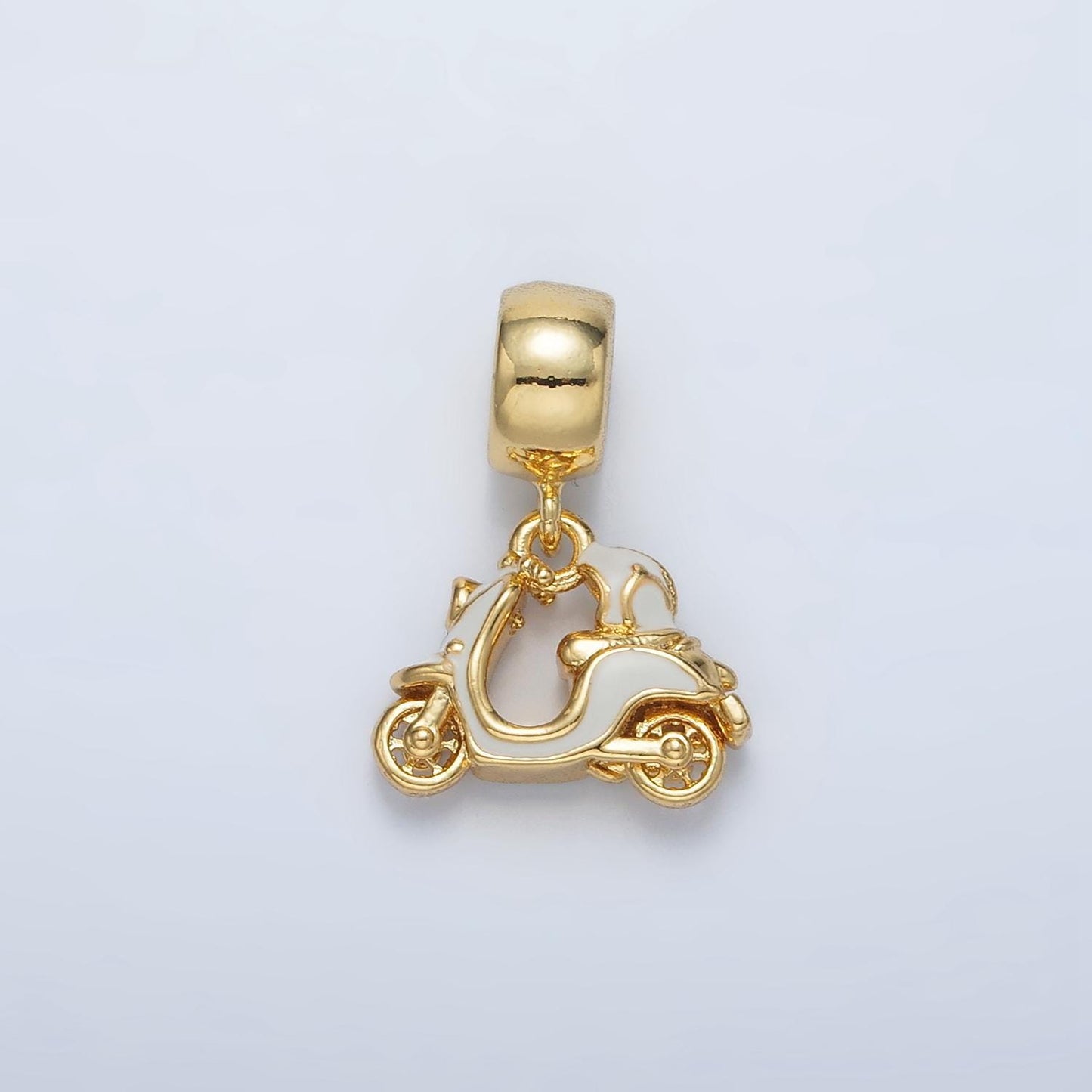 24 gold filled pink & white enamel scooter vehicle rondelle bail drop pendant | ac-095