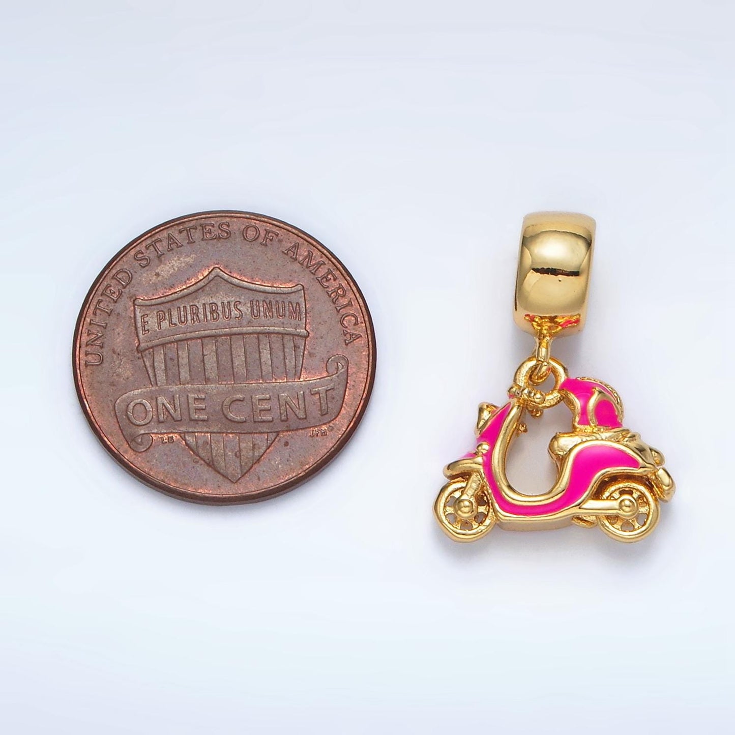 24 gold filled pink & white enamel scooter vehicle rondelle bail drop pendant | ac-095