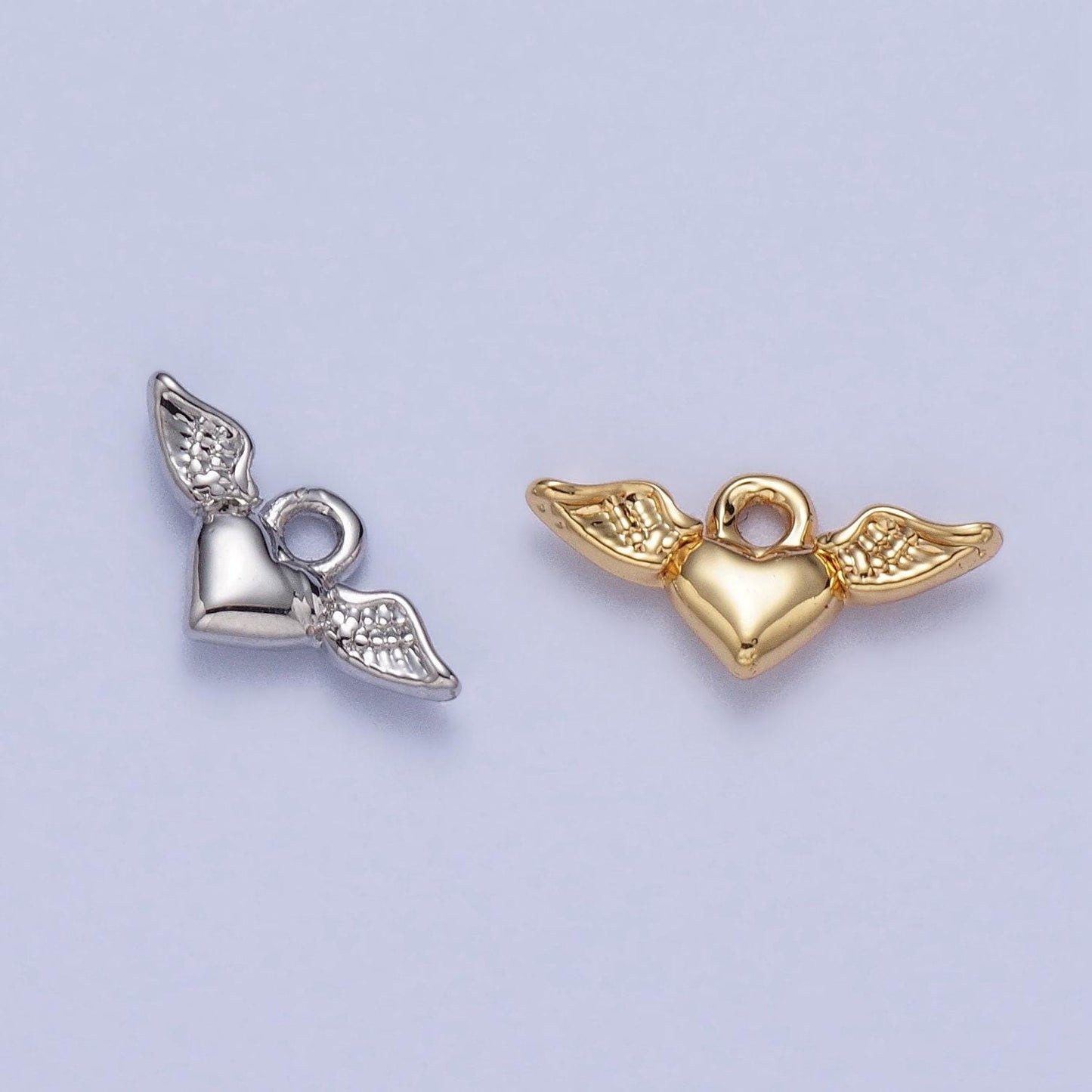 Mini gold angel wing heart charm for bracelet necklace earring component silver heart charm for valentine gift idea ac050