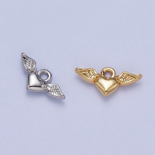 Mini gold angel wing heart charm for bracelet necklace earring component silver heart charm for valentine gift idea ac050
