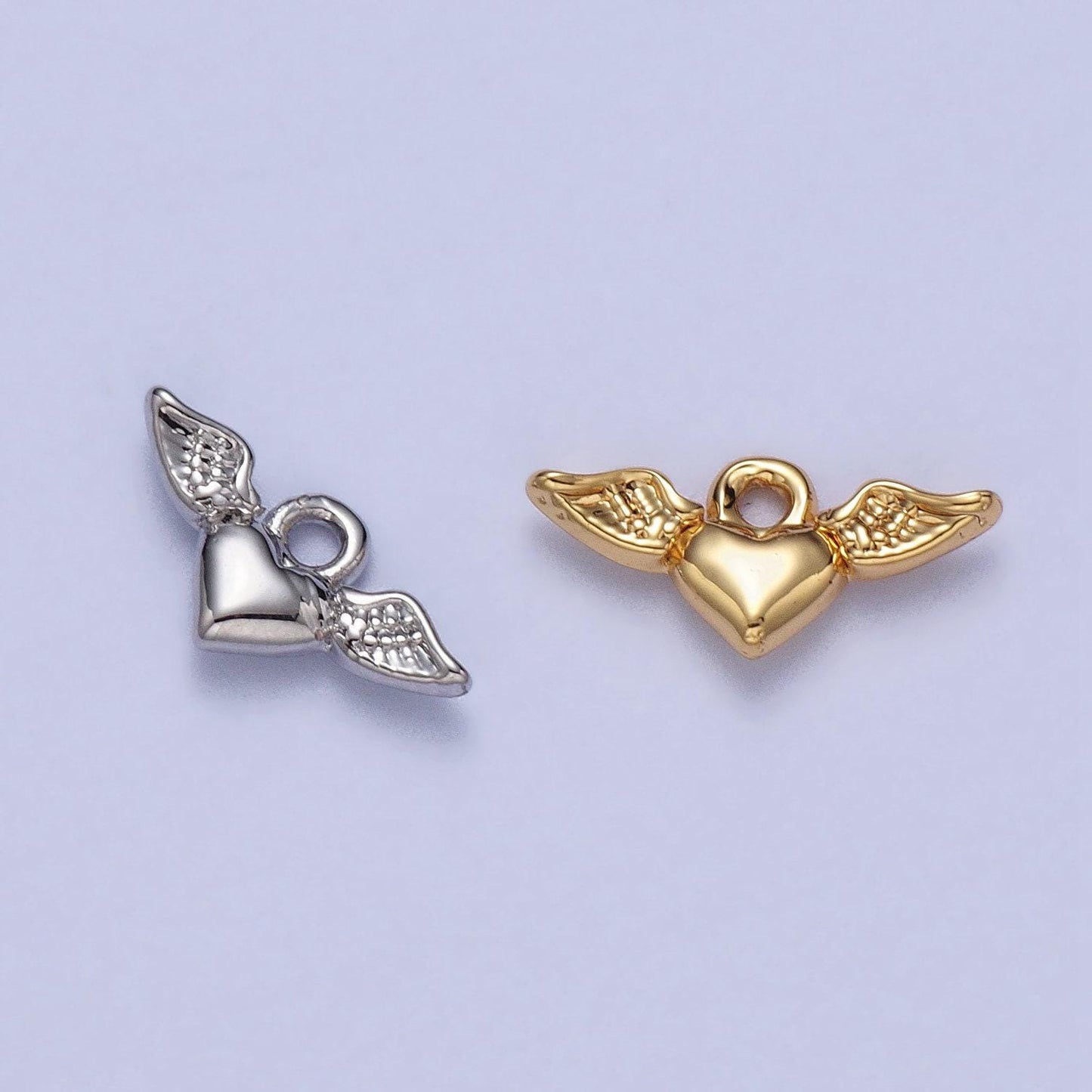 Mini gold angel wing heart charm for bracelet necklace earring component silver heart charm for valentine gift idea ac050