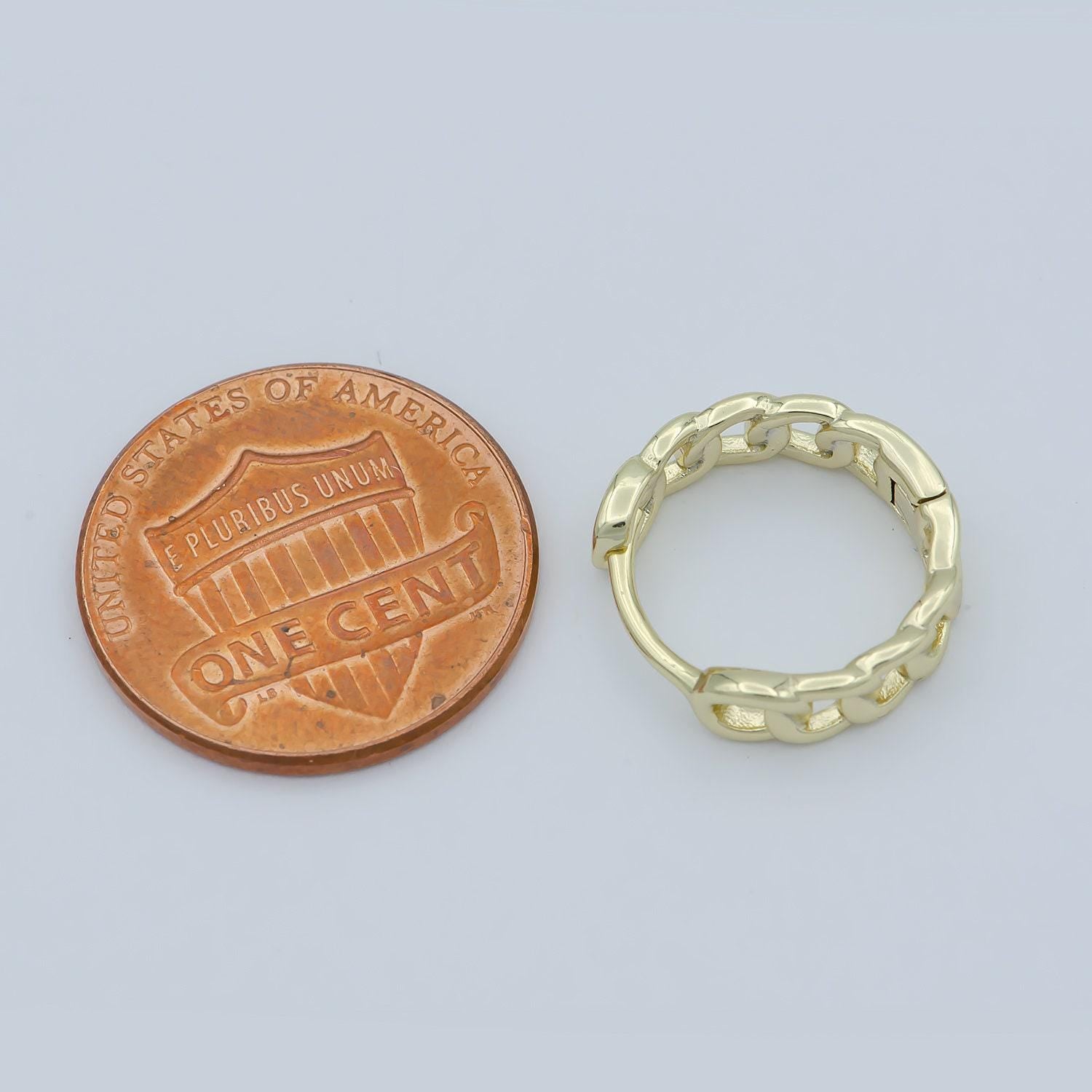 14k gold fill one touch lever curb chain hoop simple round hoop earring, 15mm huggie earring gift for minimalist huggies