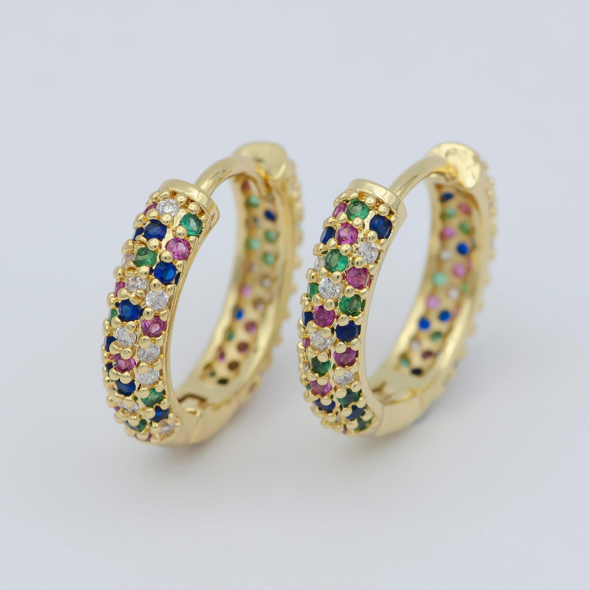 16mm 24k gold filled rainbow huggie hoops cz hoop earring with cz set- 1 pair huggie earring for gift christmas gift