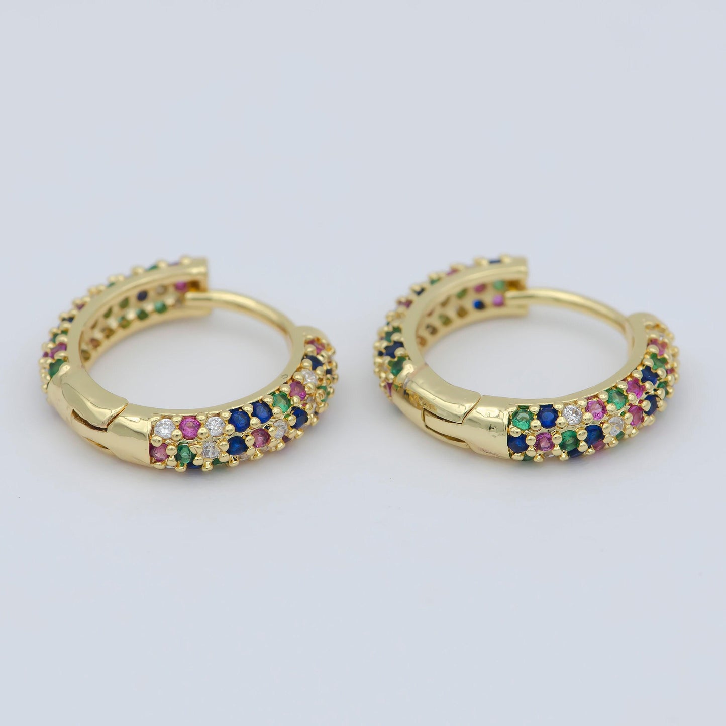 16mm 24k gold filled rainbow huggie hoops cz hoop earring with cz set- 1 pair huggie earring for gift christmas gift