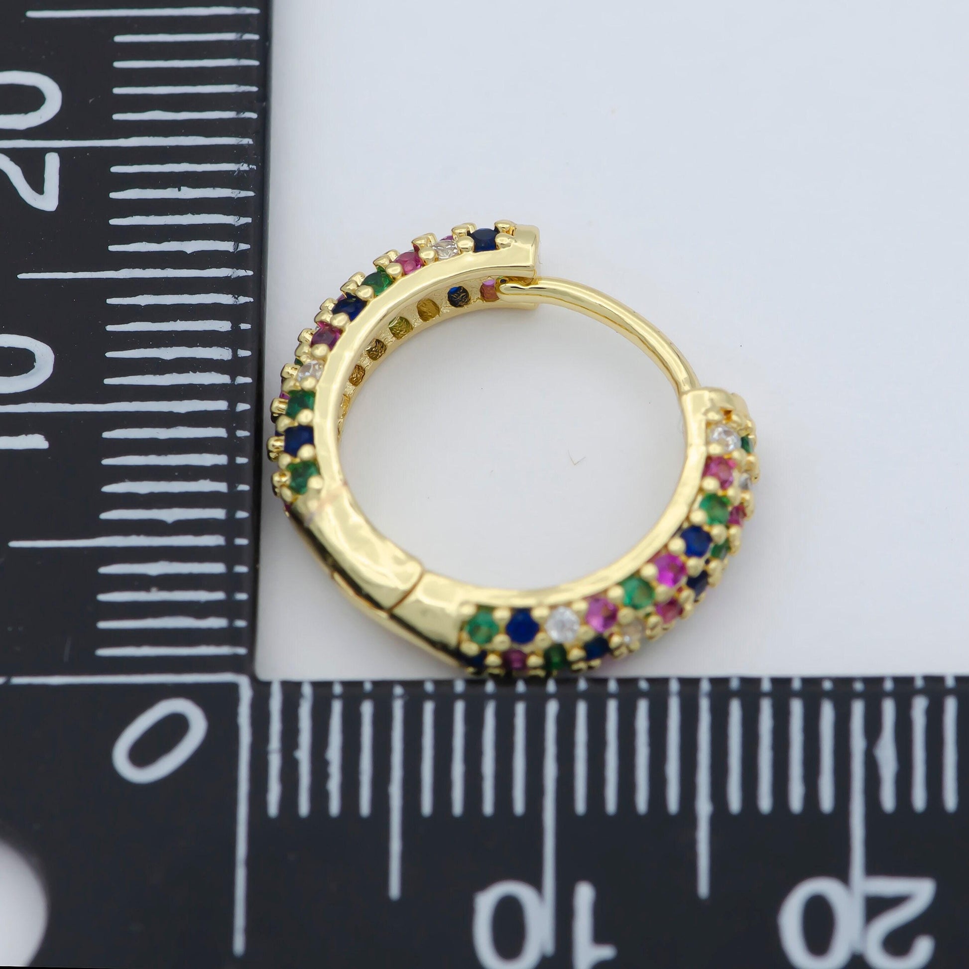 16mm 24k gold filled rainbow huggie hoops cz hoop earring with cz set- 1 pair huggie earring for gift christmas gift