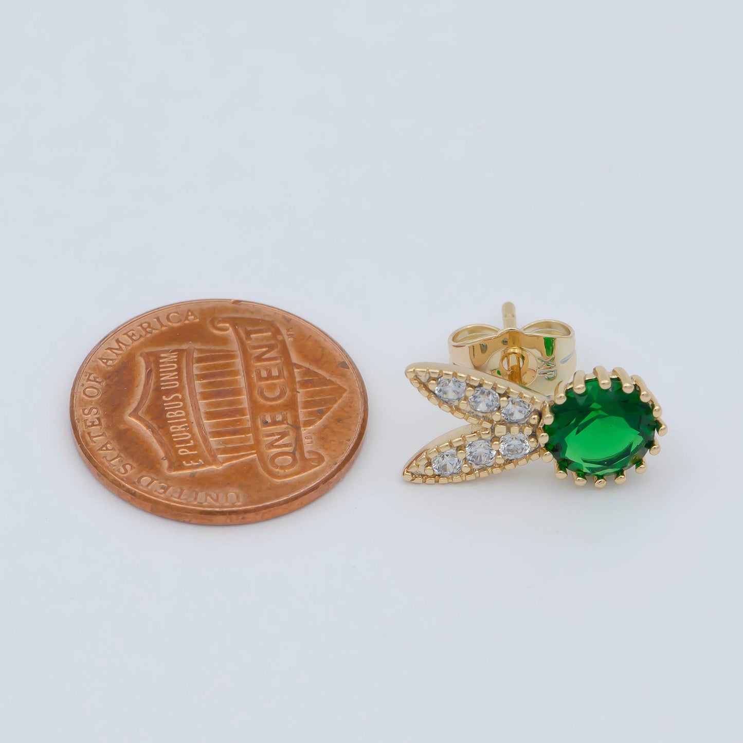 18k gold filled crystal diamond dainty bunny stud earring, minimalistic cubic stud, rabbit ear stud pink purple green cz stone