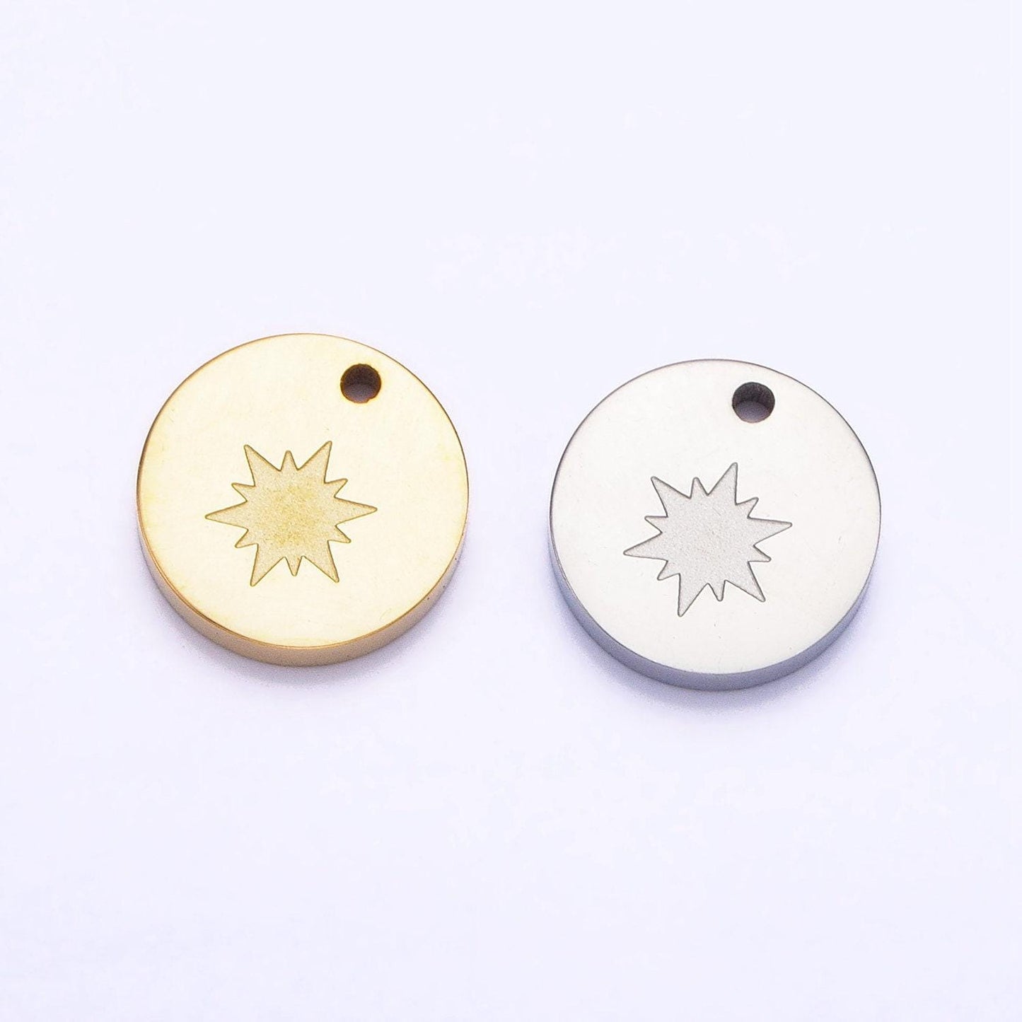Stainless steel round charm coin pendant starburst charm star bracelet necklace jewelry making supplies ab1151 ab1152