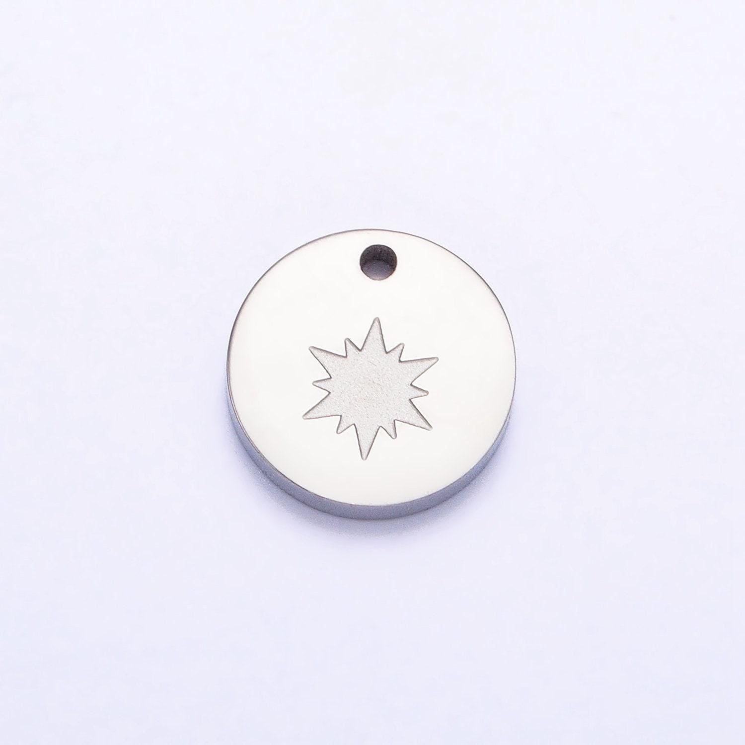 Stainless steel round charm coin pendant starburst charm star bracelet necklace jewelry making supplies ab1151 ab1152