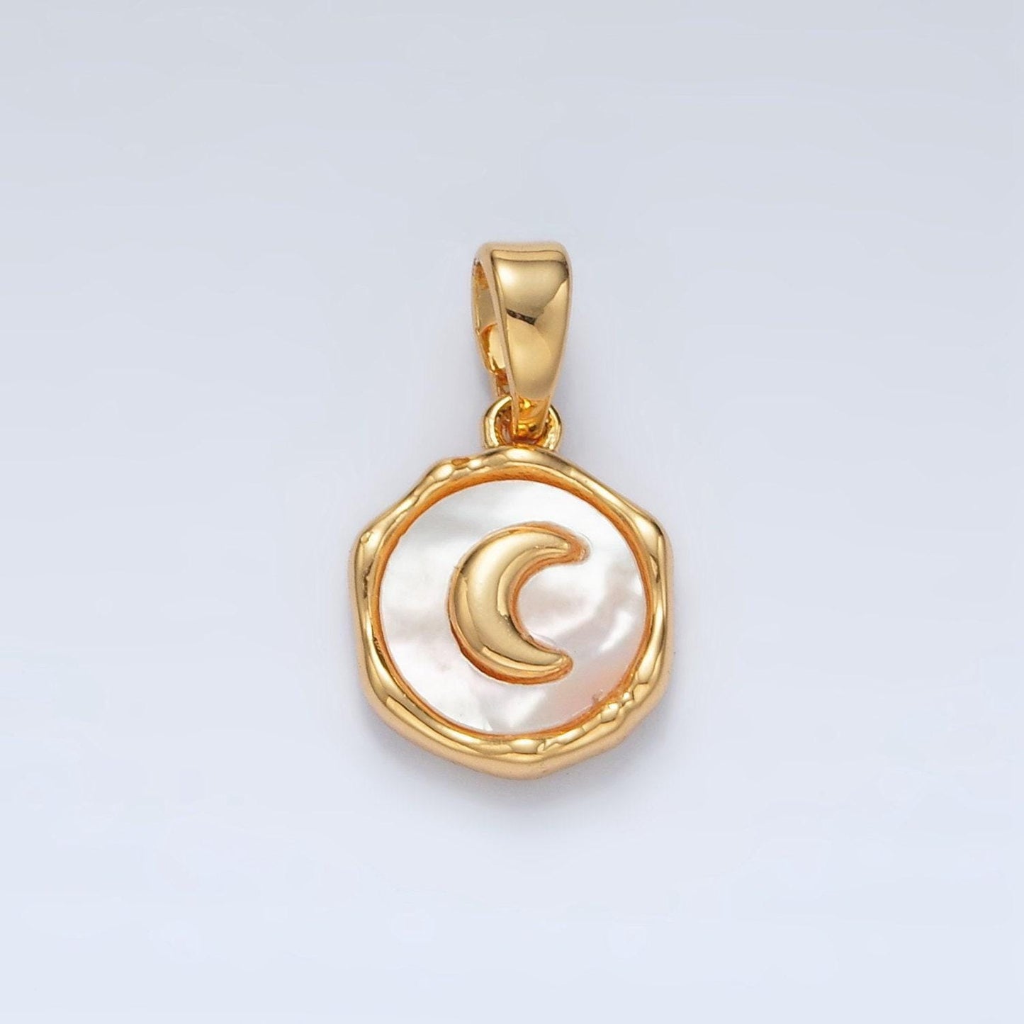 Gold filled crescent moon shell pearl round pendant | aa-1523