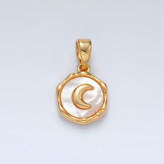 Gold filled crescent moon shell pearl round pendant | aa-1523