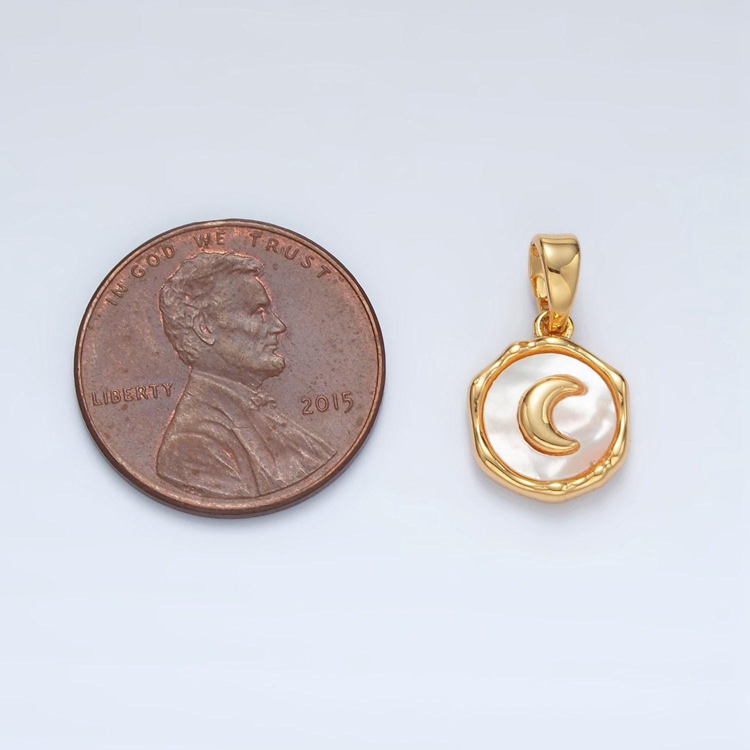 Gold filled crescent moon shell pearl round pendant | aa-1523