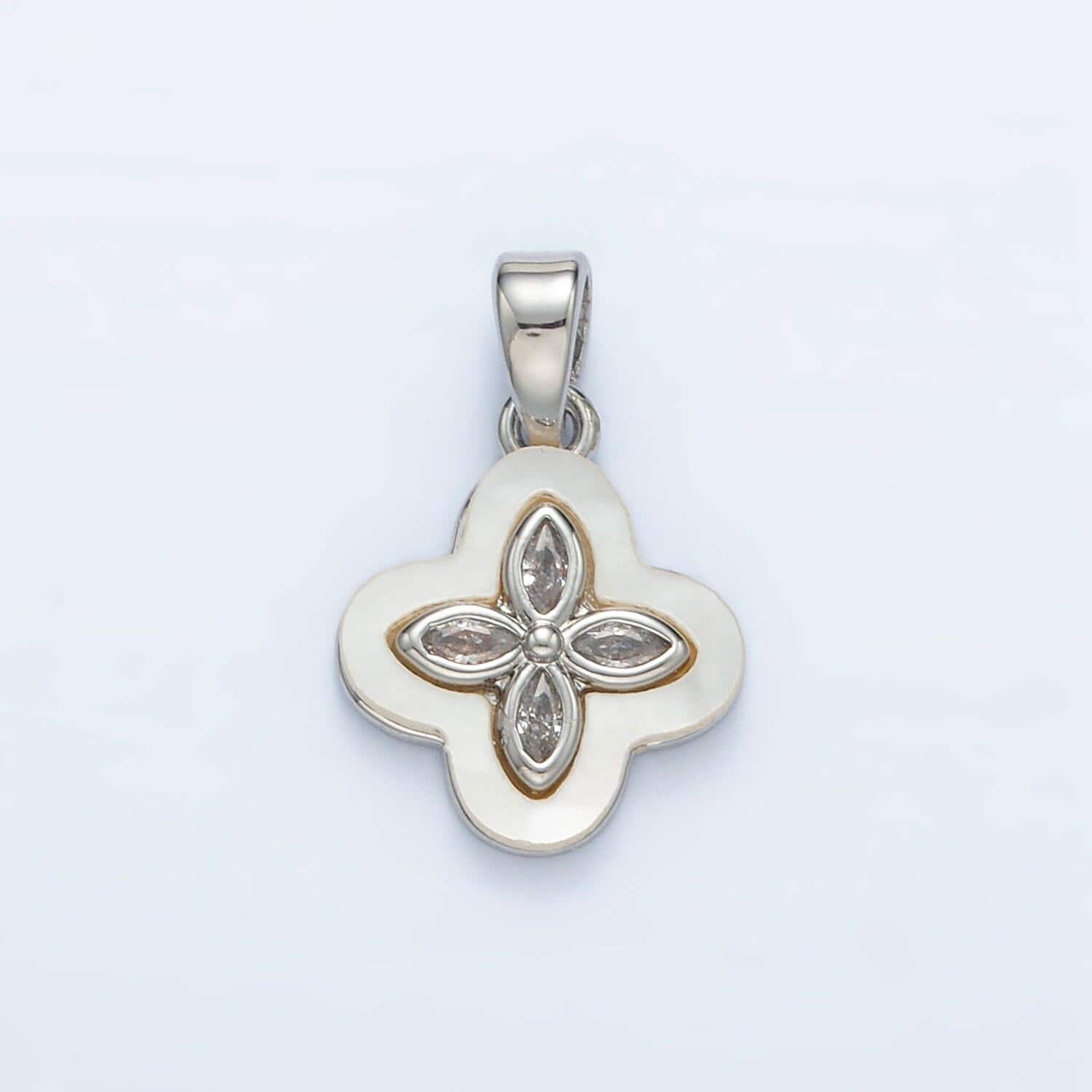 24k gold filled sphere cz shell pearl four leaf clover pendant in gold & silver | aa-1522
