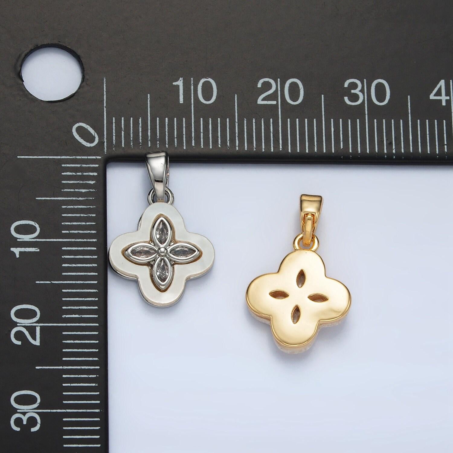 24k gold filled sphere cz shell pearl four leaf clover pendant in gold & silver | aa-1522