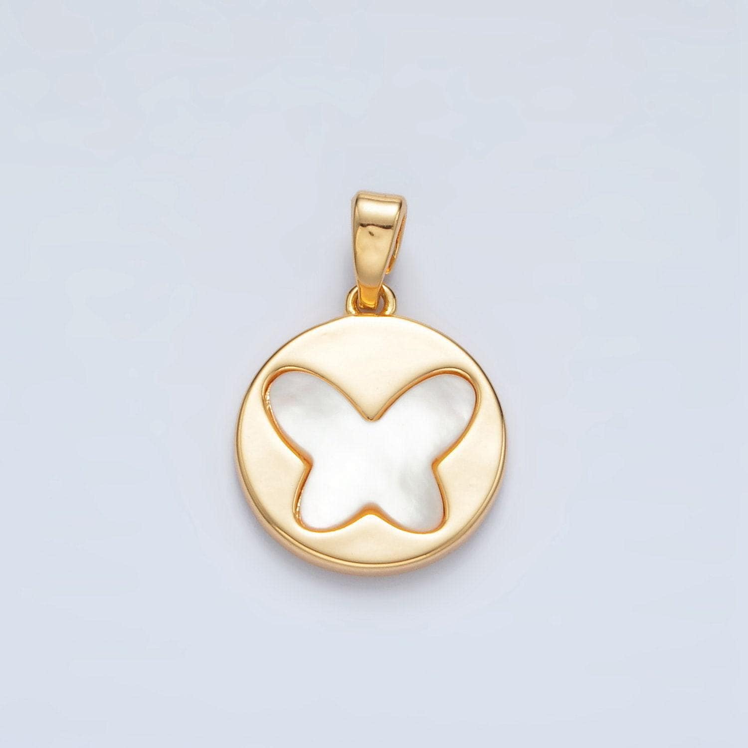 24k gold filled round charm with shell pearl butterfly | aa-1519