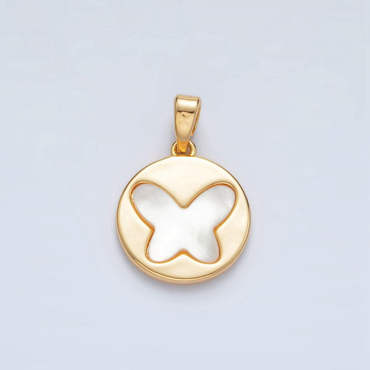 24k gold filled round charm with shell pearl butterfly | aa-1519