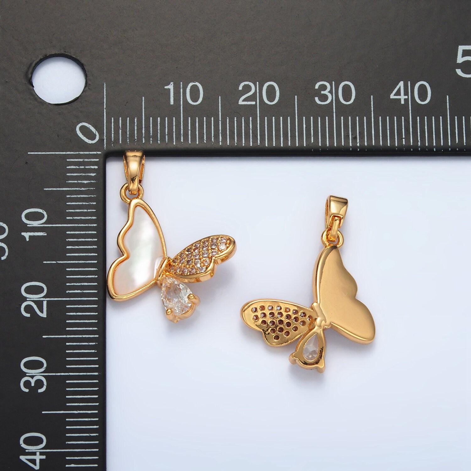 Gold filled butterfly half shell pearl and paved cz charm/pendant | aa-1518