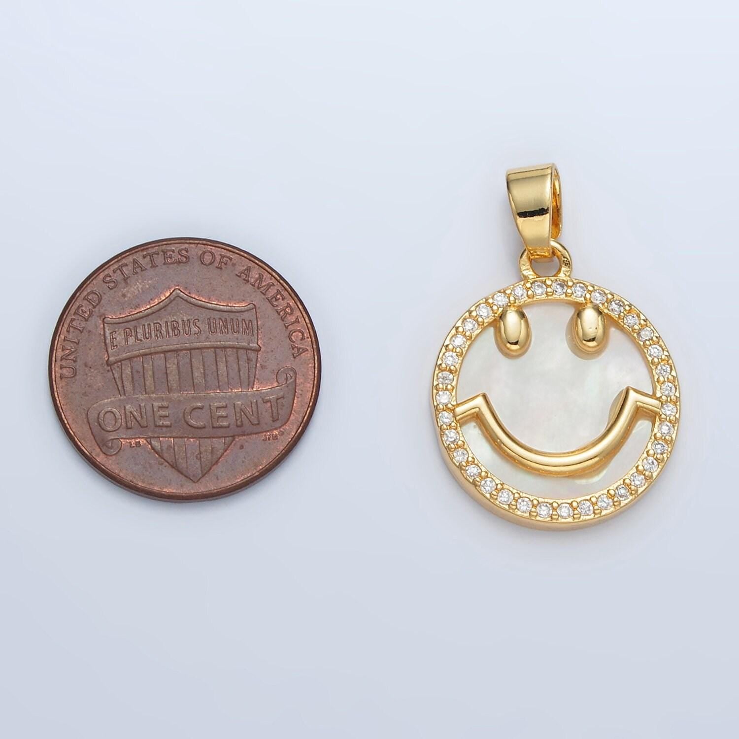 Shell pearl happy face 21mm gold filled cz paved charm/pendant | aa-1374