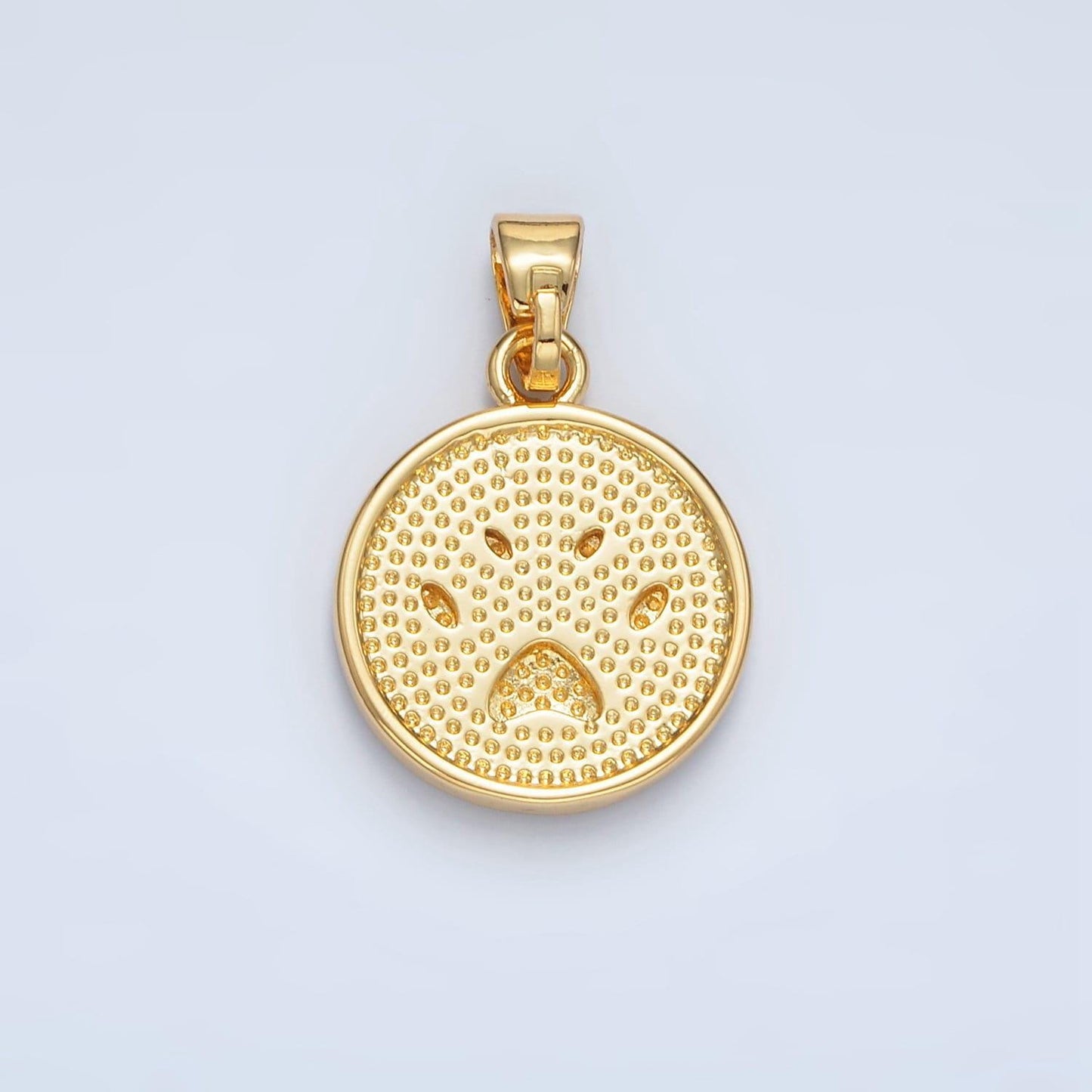 Gold round pearl pendant with paw imprint in gold | aa-1372