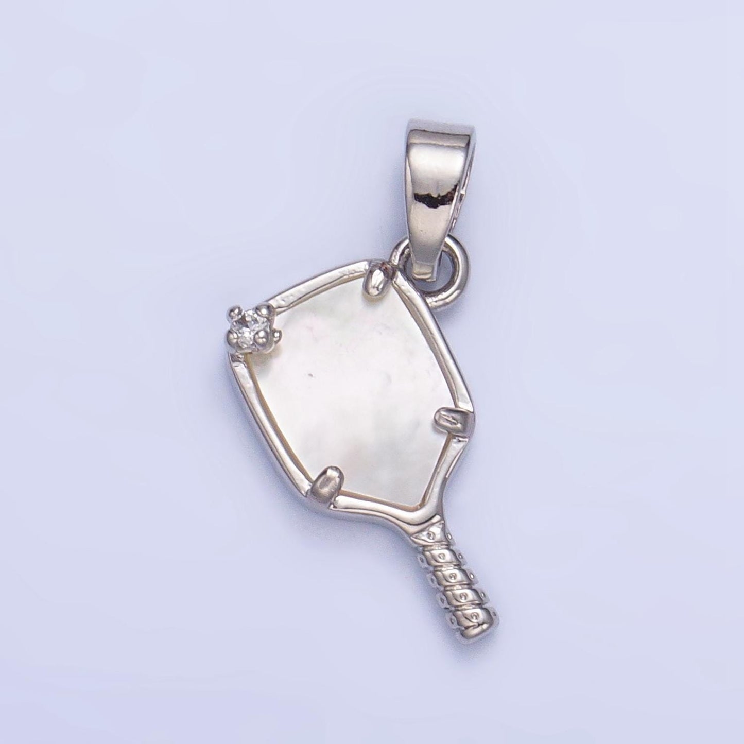 Dainty gold filled pickle ball charm with pearl paddle pendant sports jewelry inspired aa-1017