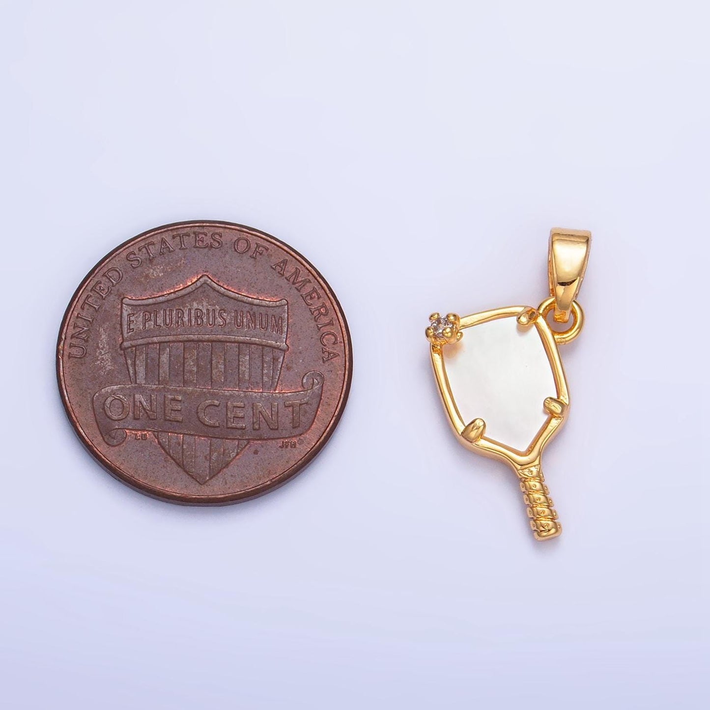 Dainty gold filled pickle ball charm with pearl paddle pendant sports jewelry inspired aa-1017
