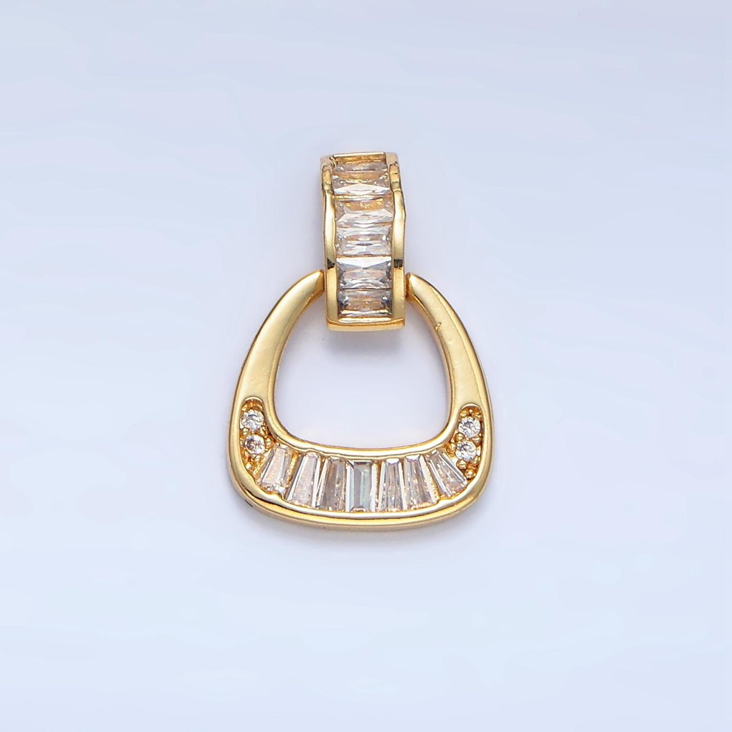 Dainty gold door knob charm baguette clear cz geometric 24k gold filled bail pendant | aa-1008