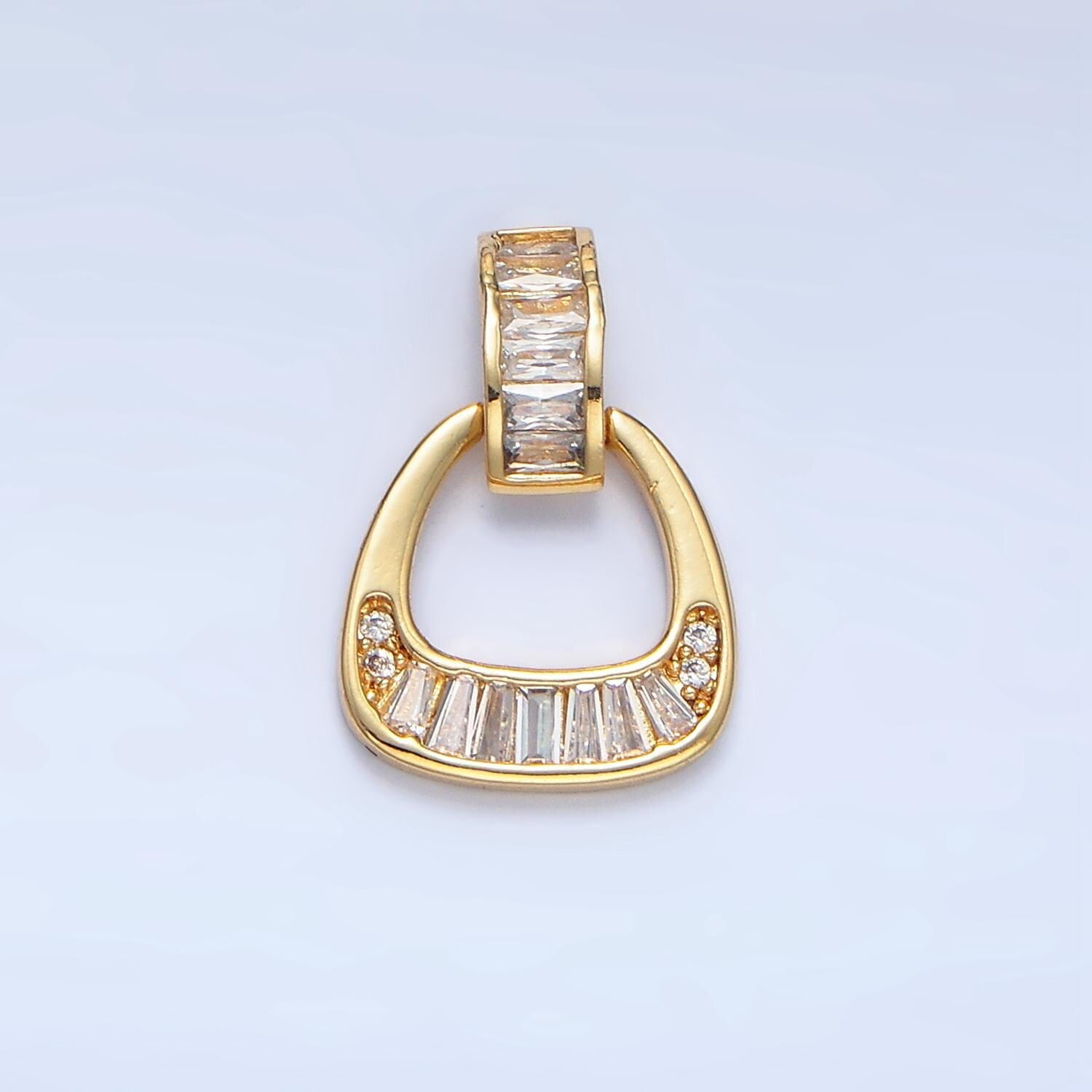Dainty gold door knob charm baguette clear cz geometric 24k gold filled bail pendant | aa-1008