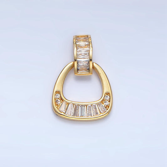 Dainty gold door knob charm baguette clear cz geometric 24k gold filled bail pendant | aa-1008