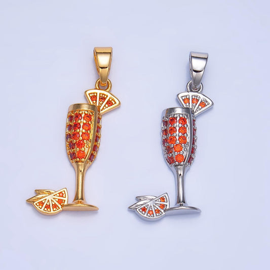 Dainty gold mimosa charm with cz cubic cocktail drink glass micro pave pendant silver cocktail pendant drink charm aa992