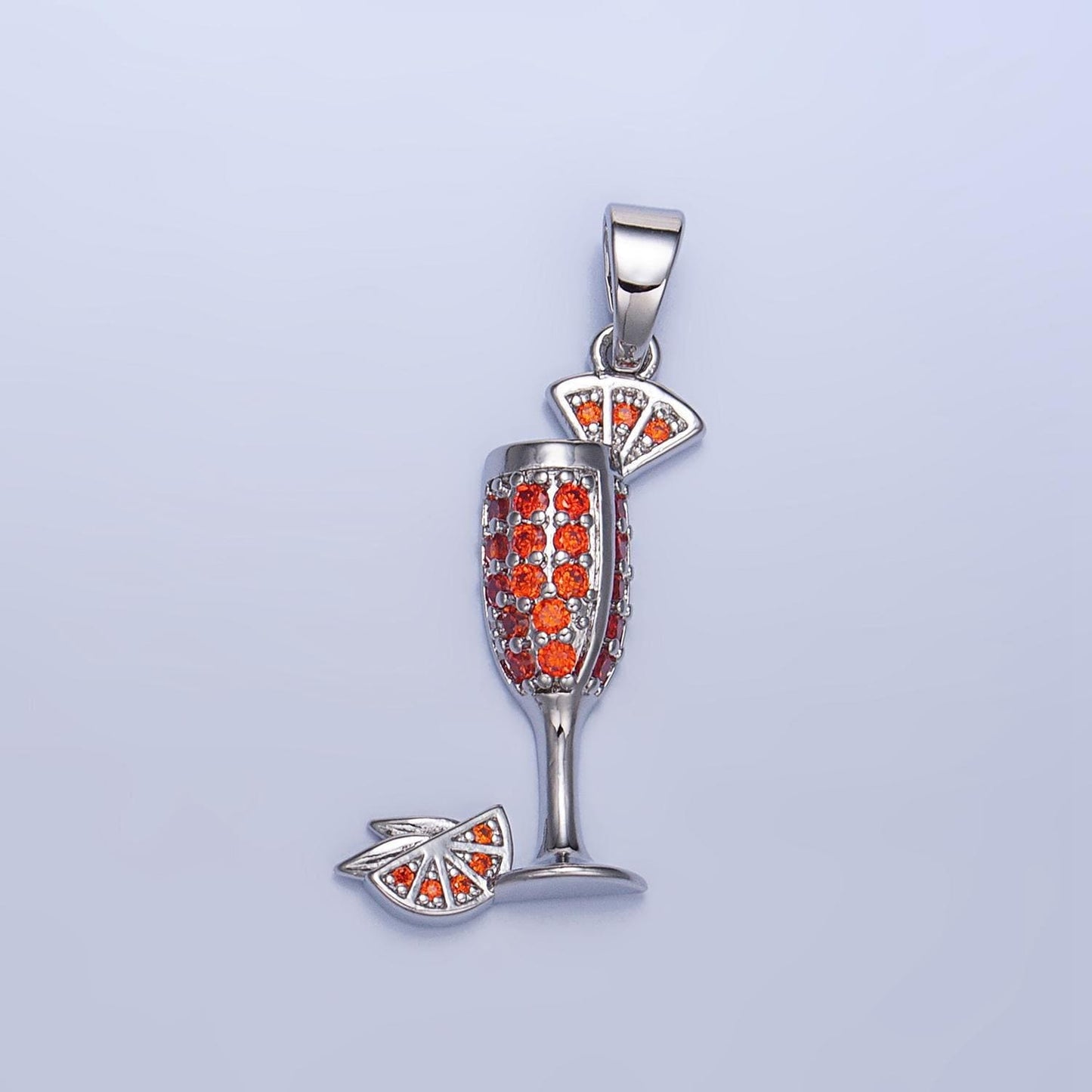 Dainty gold mimosa charm with cz cubic cocktail drink glass micro pave pendant silver cocktail pendant drink charm aa992
