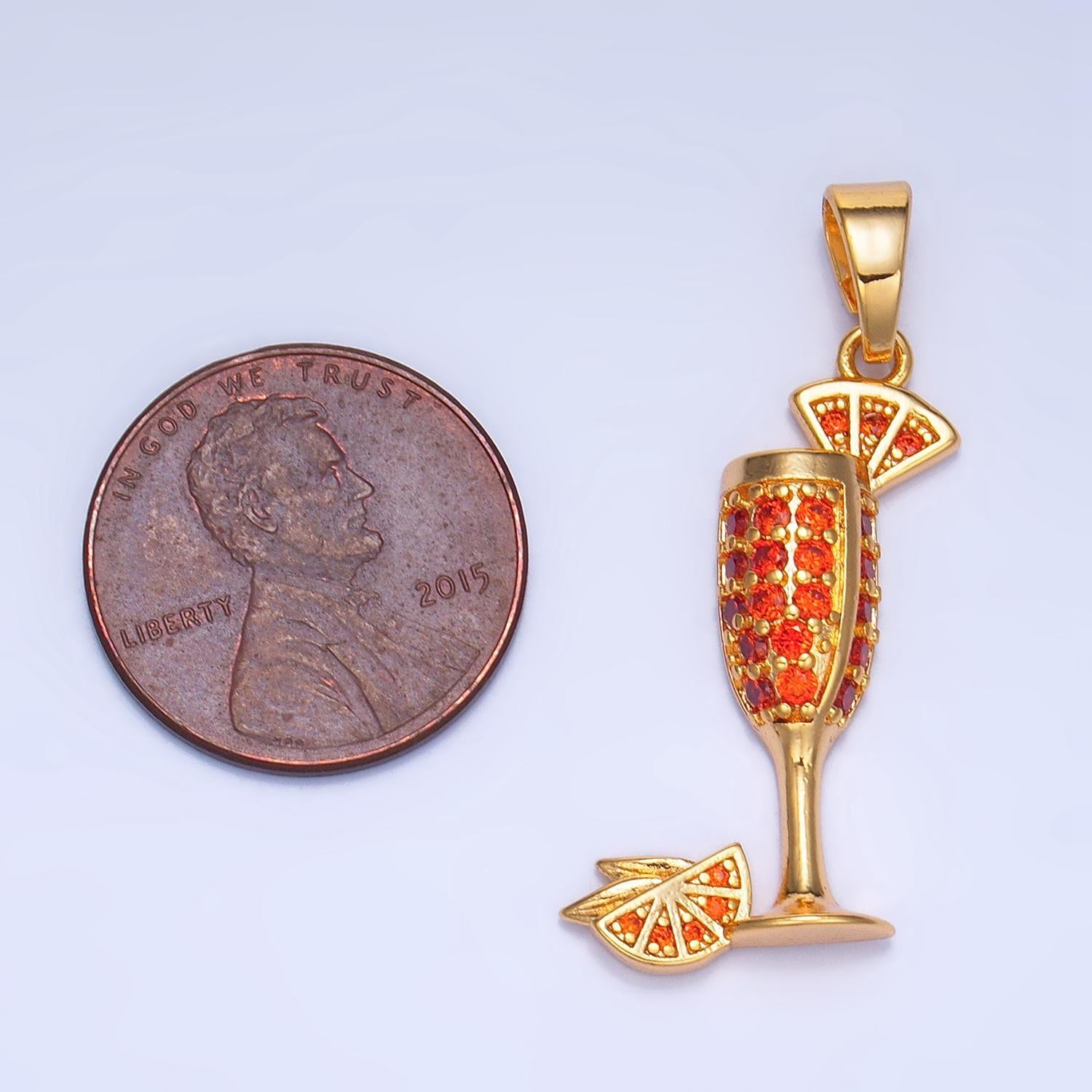 Dainty gold mimosa charm with cz cubic cocktail drink glass micro pave pendant silver cocktail pendant drink charm aa992
