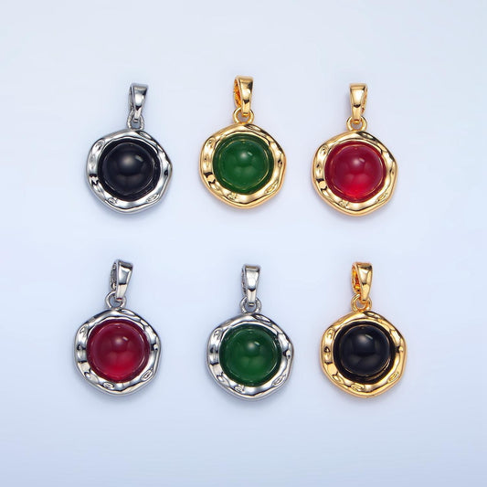 14k gold filled onyx carnelian aventurine gemstone round molten bezel pendant | aa987