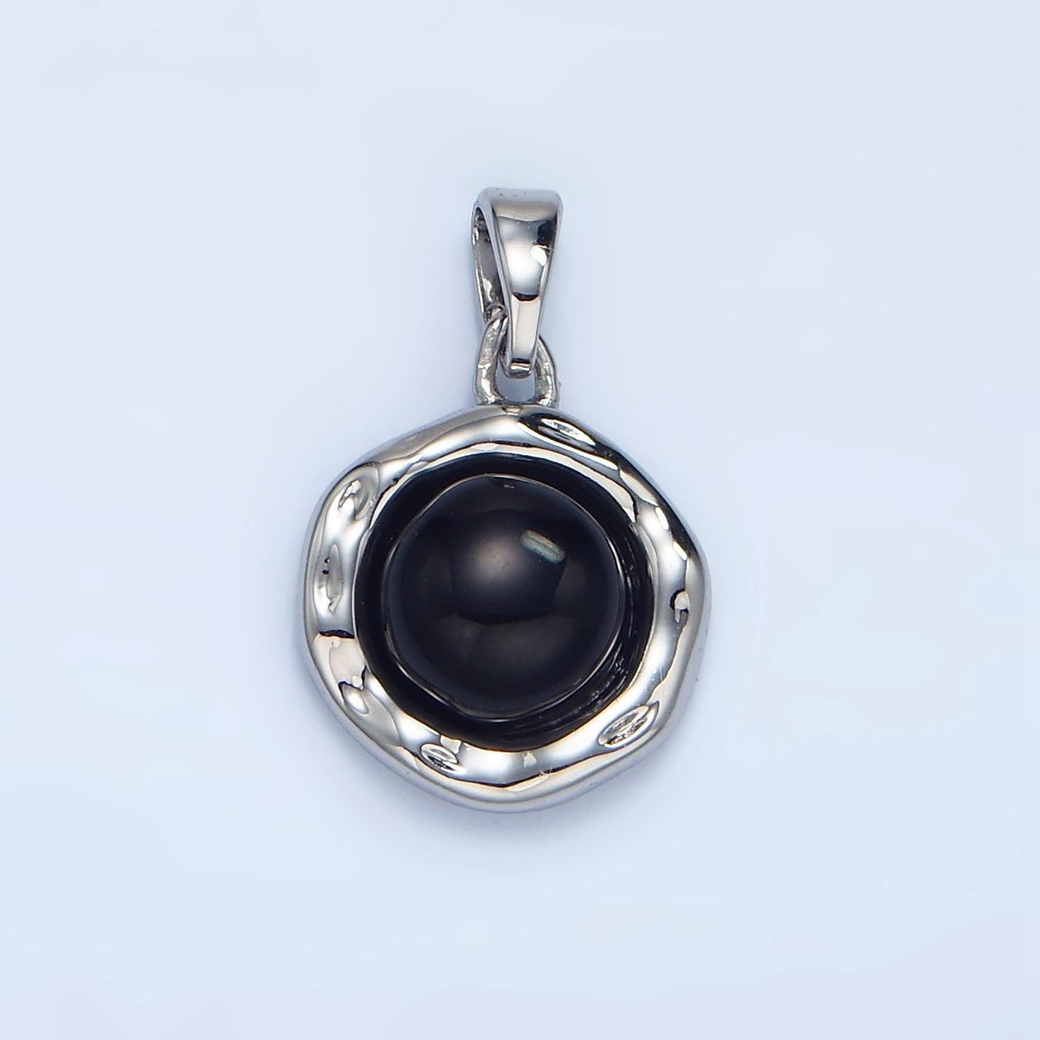 14k gold filled onyx carnelian aventurine gemstone round molten bezel pendant | aa987