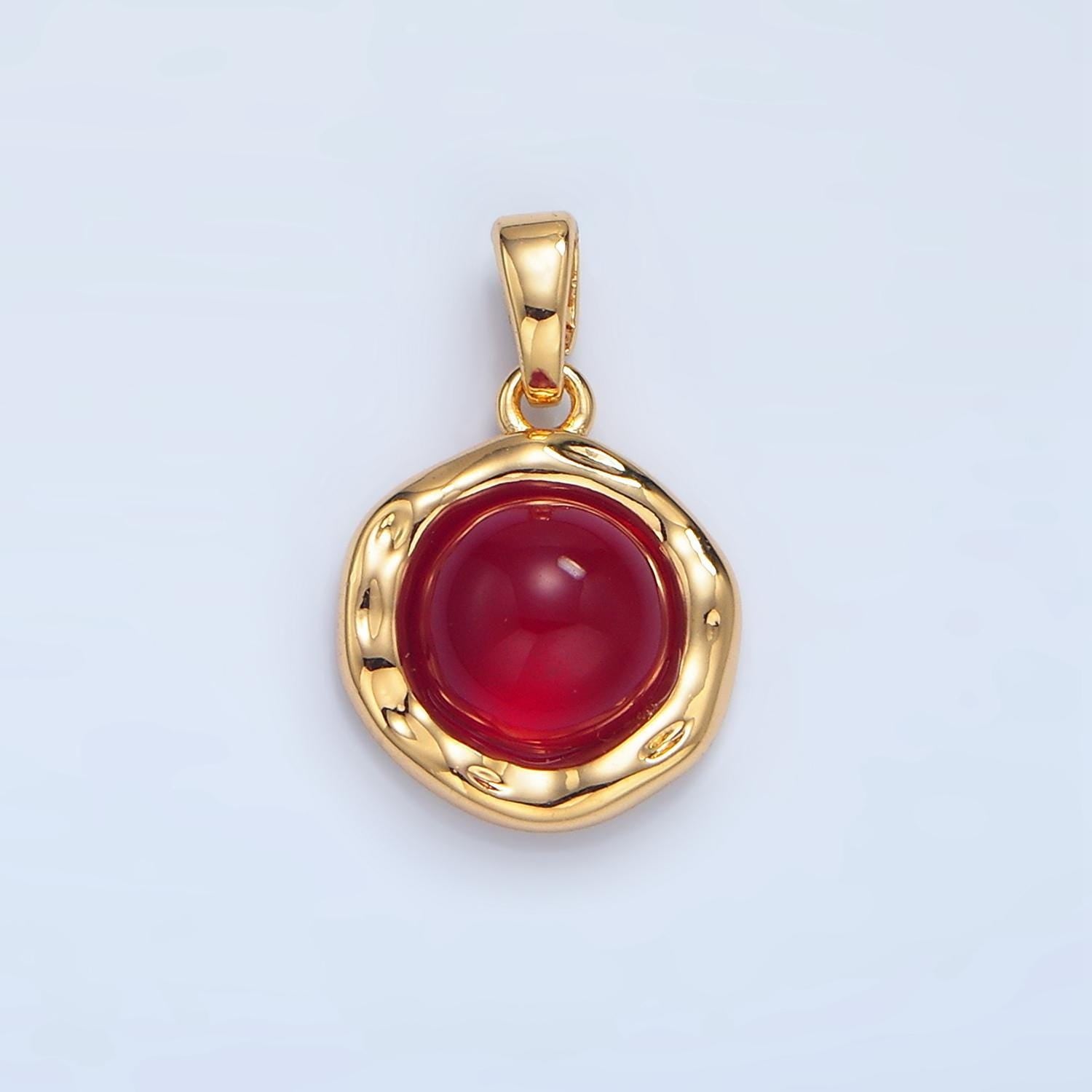14k gold filled onyx carnelian aventurine gemstone round molten bezel pendant | aa987