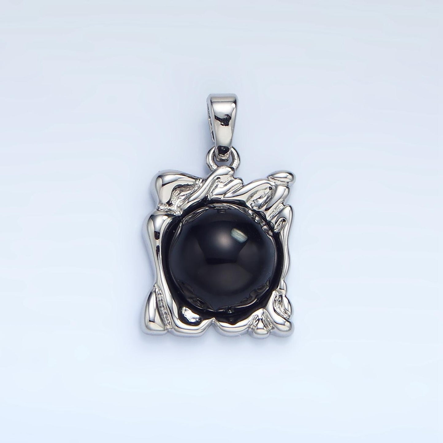 Black square molten drip onyx gemstone 24k gold filled pendant in gold & silver | aa-985