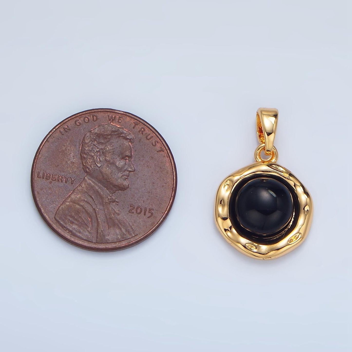 14k gold filled onyx carnelian aventurine gemstone round molten bezel pendant | aa987
