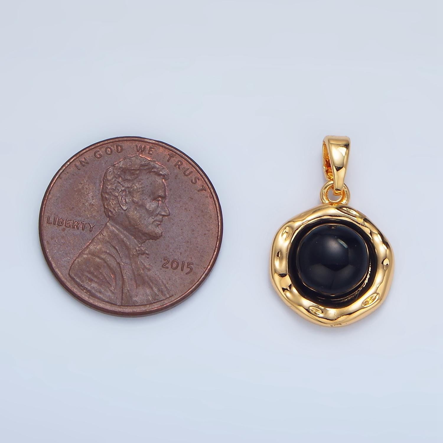 14k gold filled onyx carnelian aventurine gemstone round molten bezel pendant | aa987