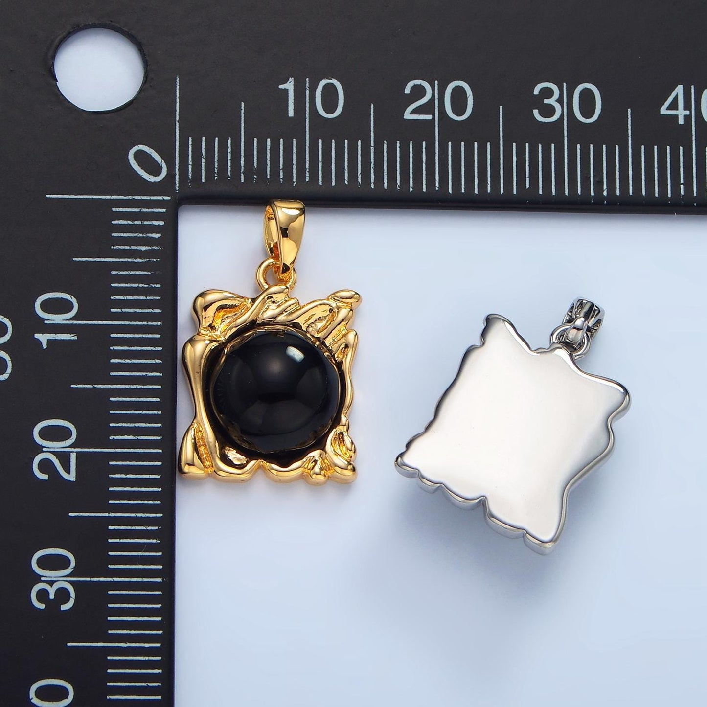 Black square molten drip onyx gemstone 24k gold filled pendant in gold & silver | aa-985