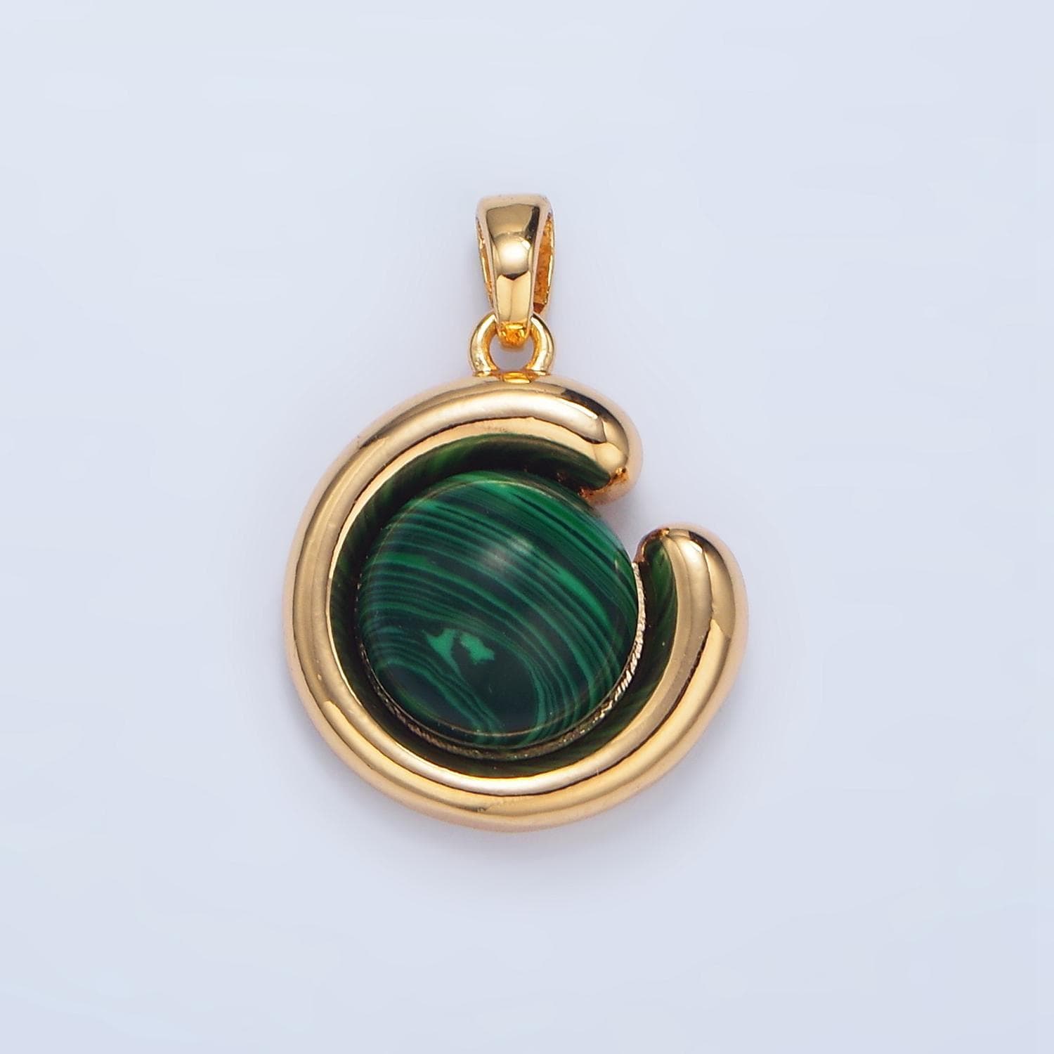 Round bubbled malachite / carnelian / aventurine gemstone in gold & silver pendant | aa976-aa978