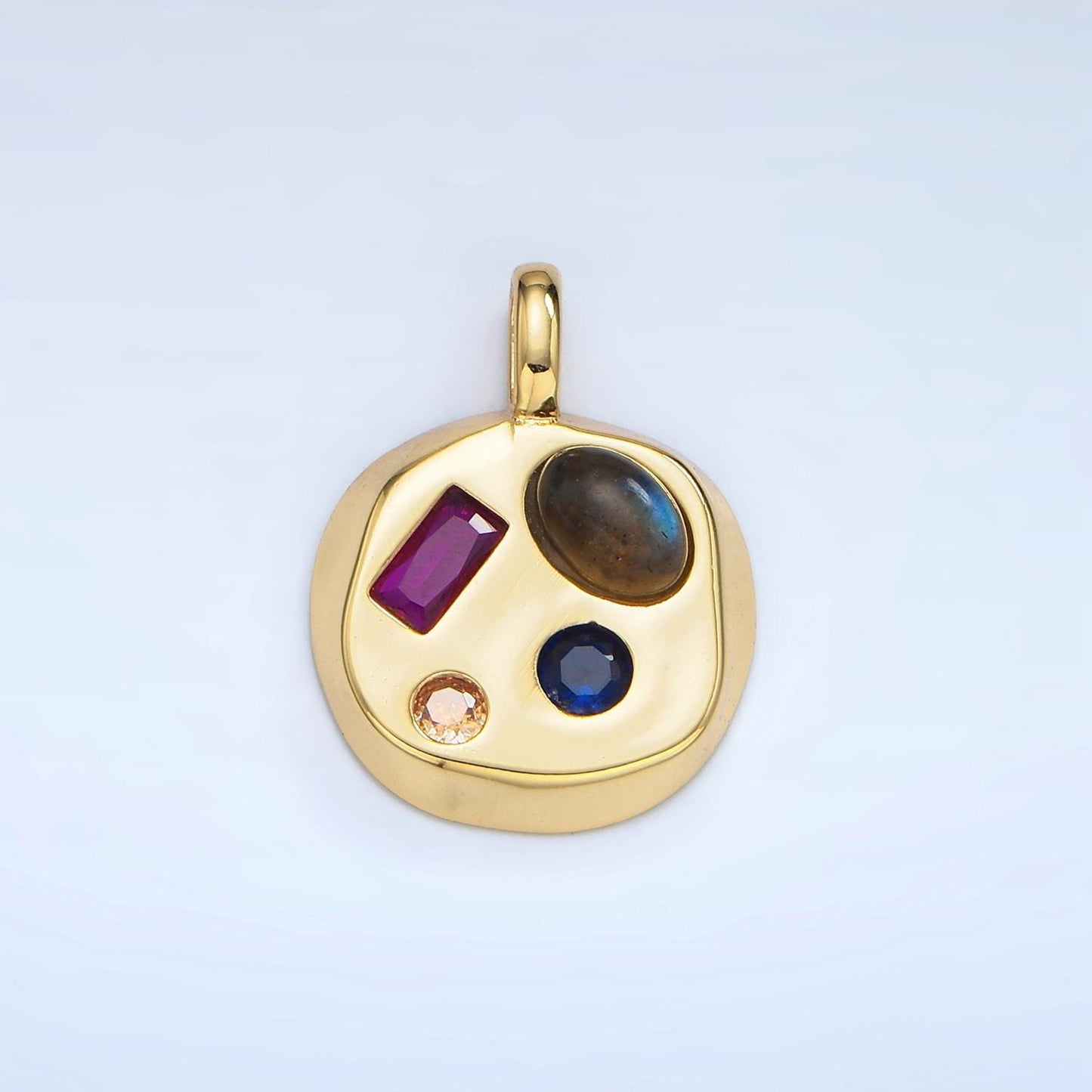 Cz round multicolor amazonite, labradorite cabochon, moonstone 24k gold filled pendant | aa-970 - aa-972