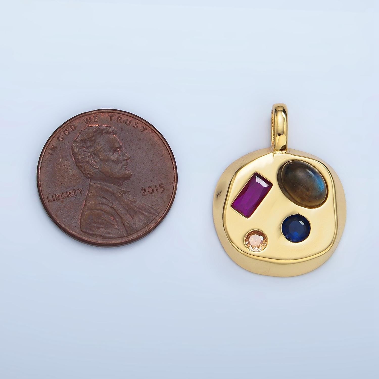 Cz round multicolor amazonite, labradorite cabochon, moonstone 24k gold filled pendant | aa-970 - aa-972