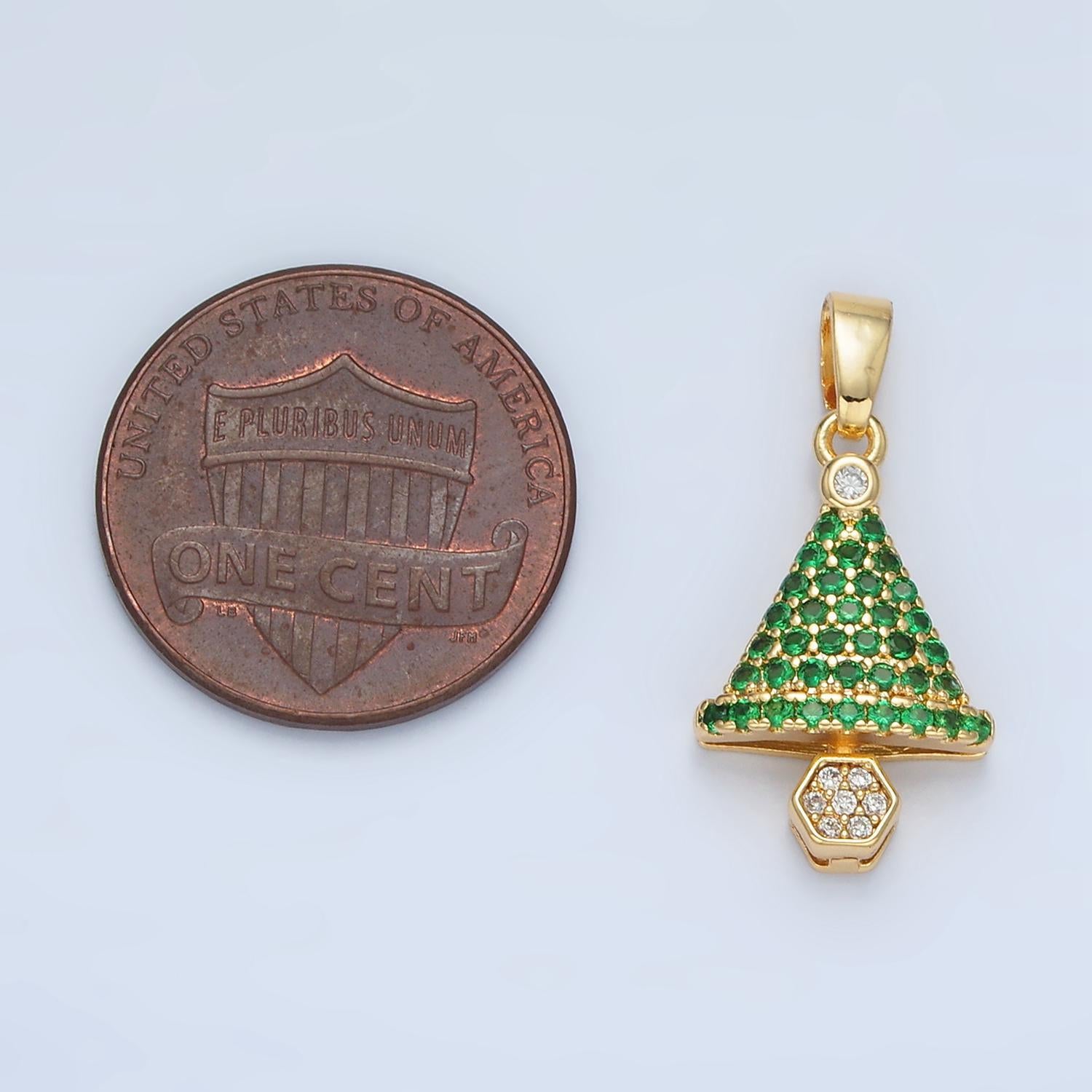 Green christmas tree micro paved cz dainty 24k gold filled holiday season greetings pendant | aa-888