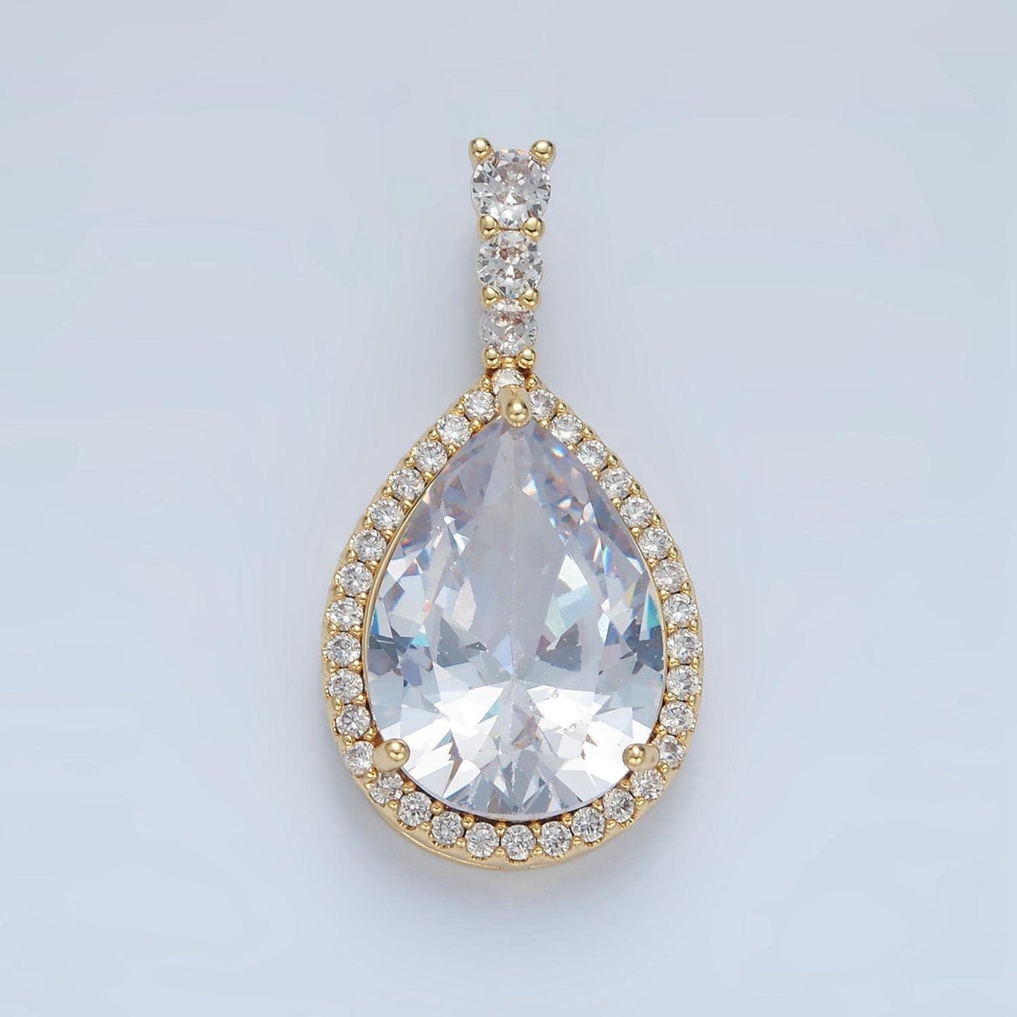Clear, pink, yellow, blue, red, green cz teardrop micro pave cz, 24k gold filled pendant | aa882-aa887
