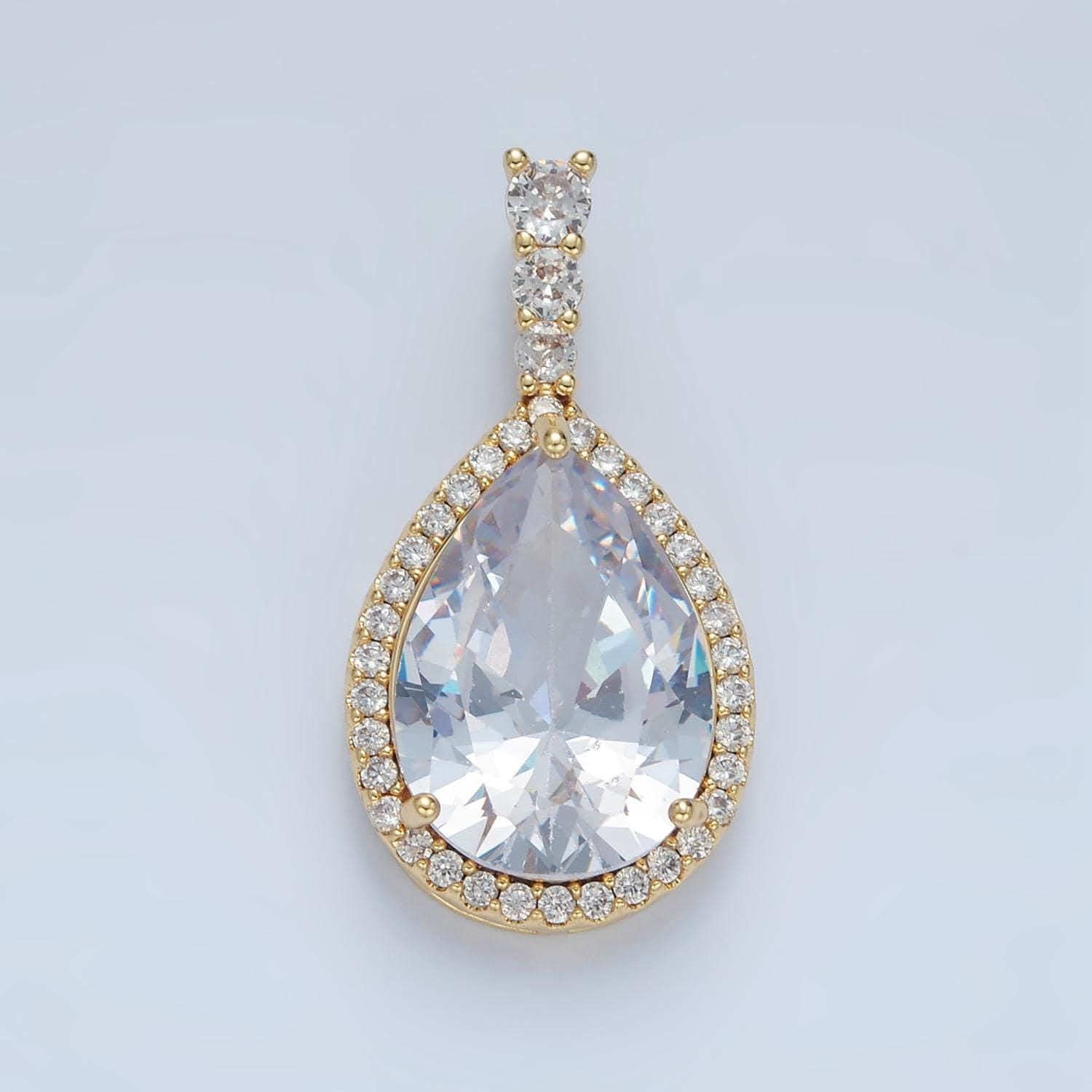 Clear, pink, yellow, blue, red, green cz teardrop micro pave cz, 24k gold filled pendant | aa882-aa887