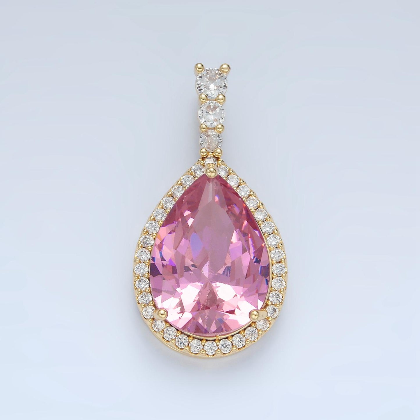 Clear, pink, yellow, blue, red, green cz teardrop micro pave cz, 24k gold filled pendant | aa882-aa887