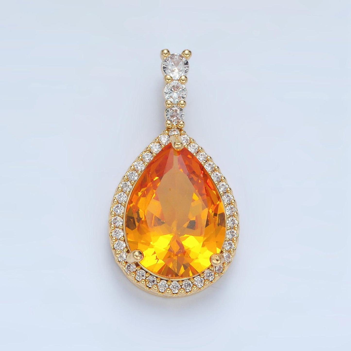 Clear, pink, yellow, blue, red, green cz teardrop micro pave cz, 24k gold filled pendant | aa882-aa887