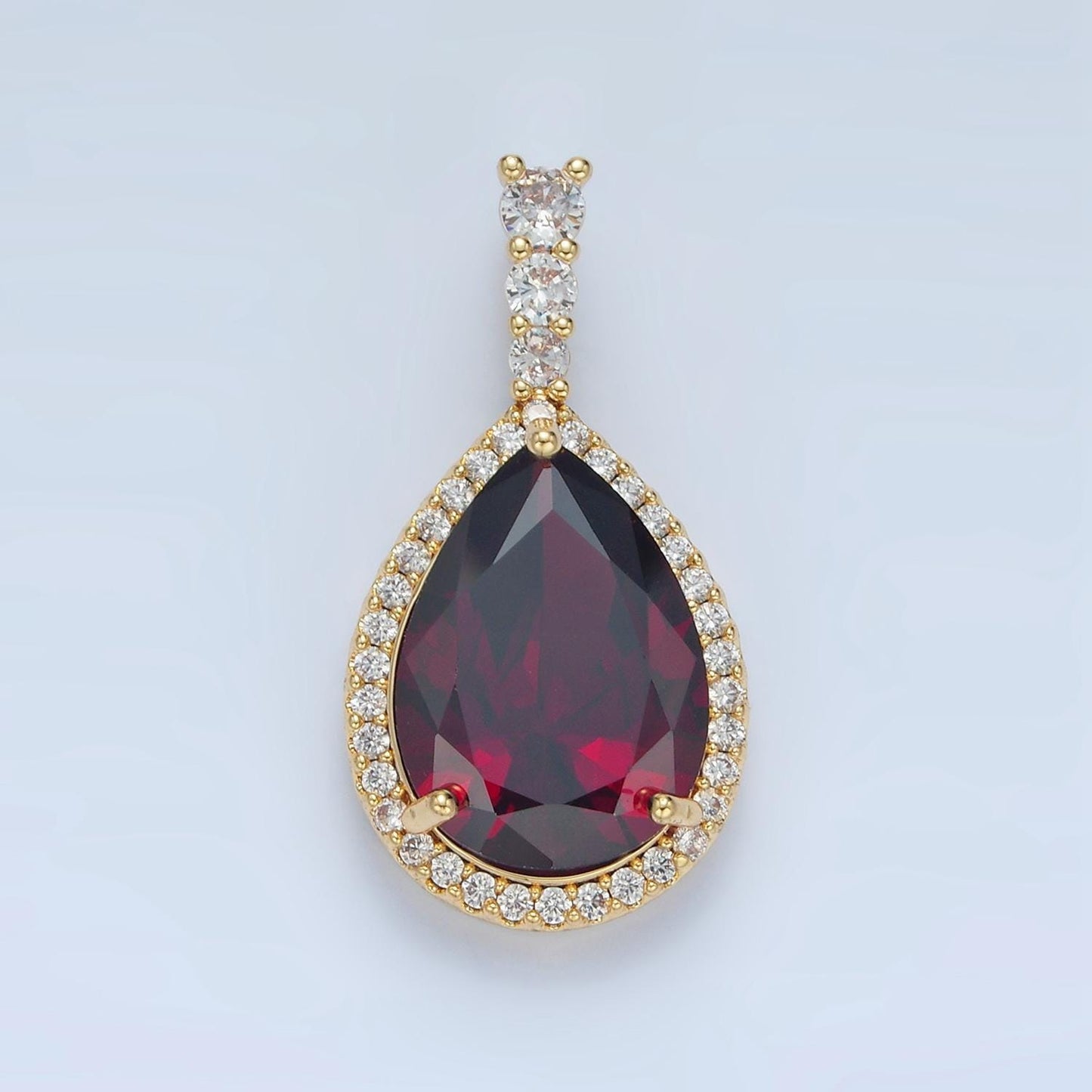 Clear, pink, yellow, blue, red, green cz teardrop micro pave cz, 24k gold filled pendant | aa882-aa887