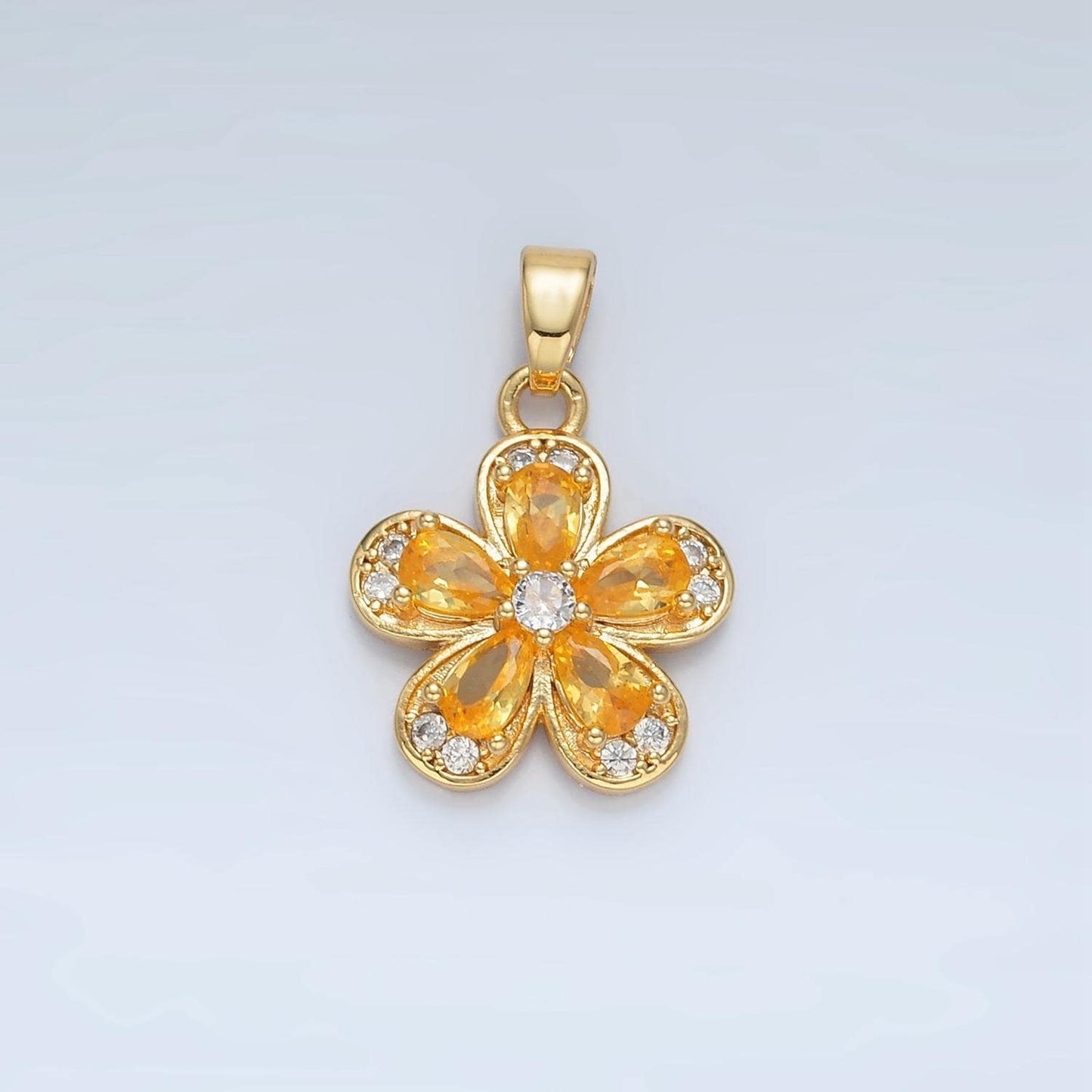 Clear, yellow, pink cz periwinkle flower 24k gold filled floral pendant | aa877-aa878
