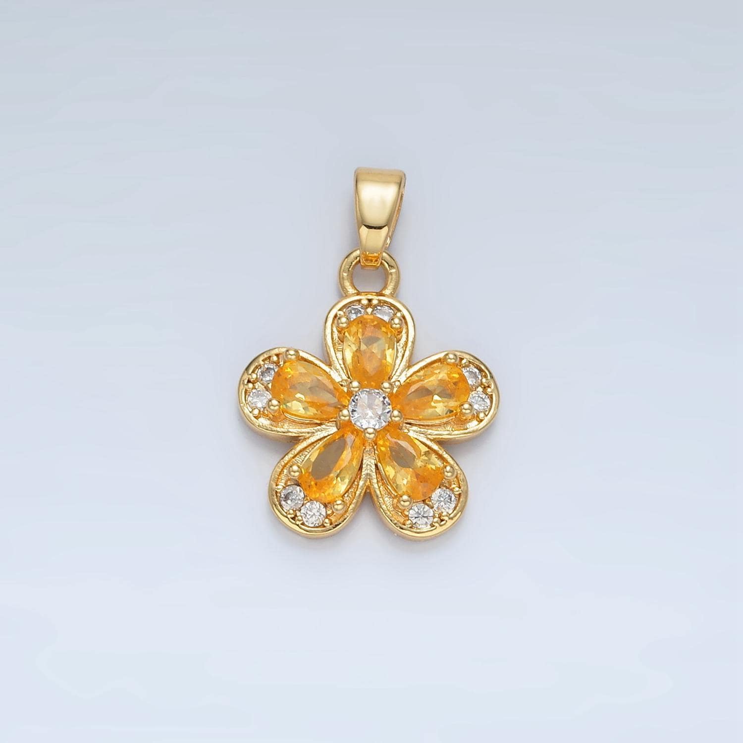 Clear, yellow, pink cz periwinkle flower 24k gold filled floral pendant | aa877-aa878
