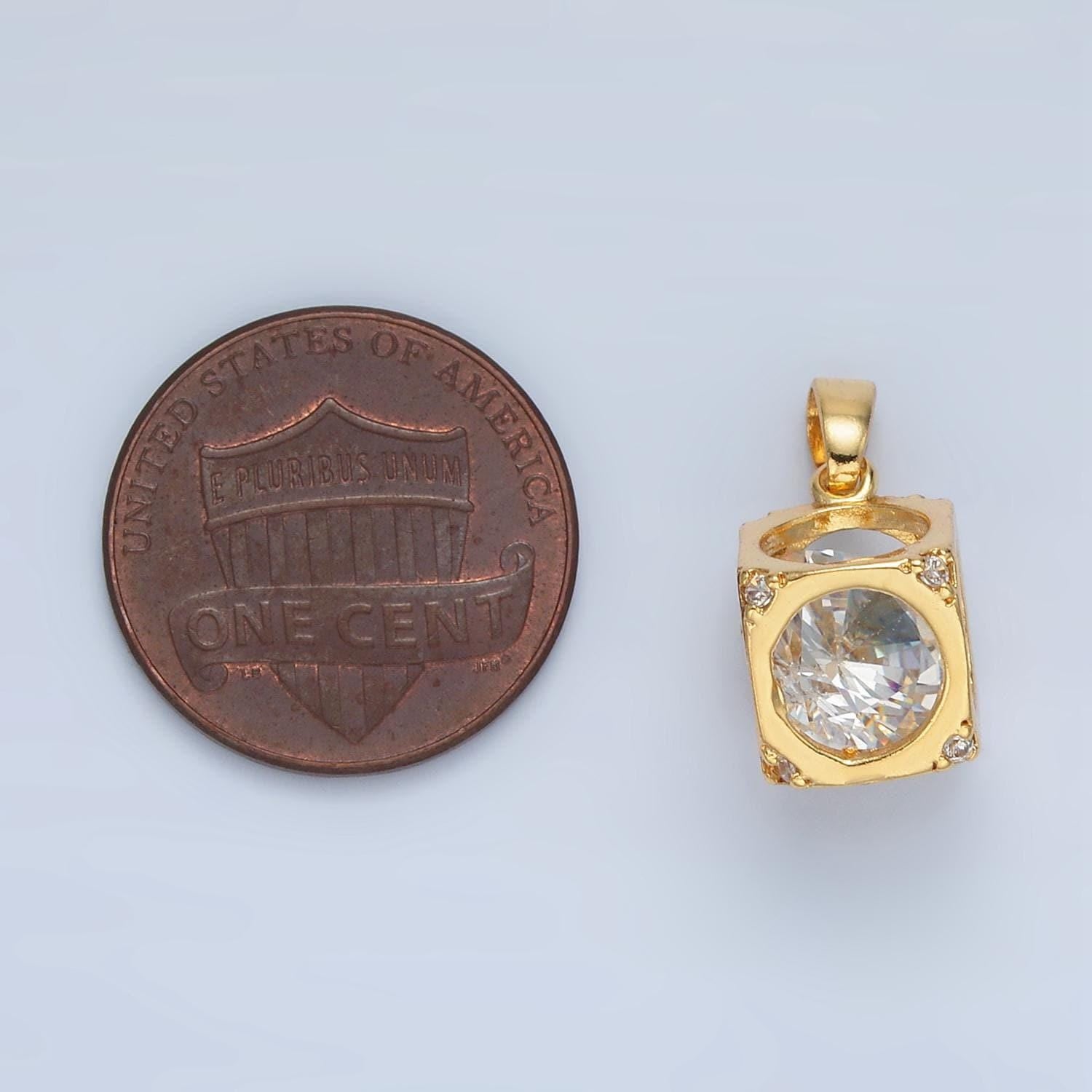Cubic square cz paved 24k gold filled geometric pendant | aa-876